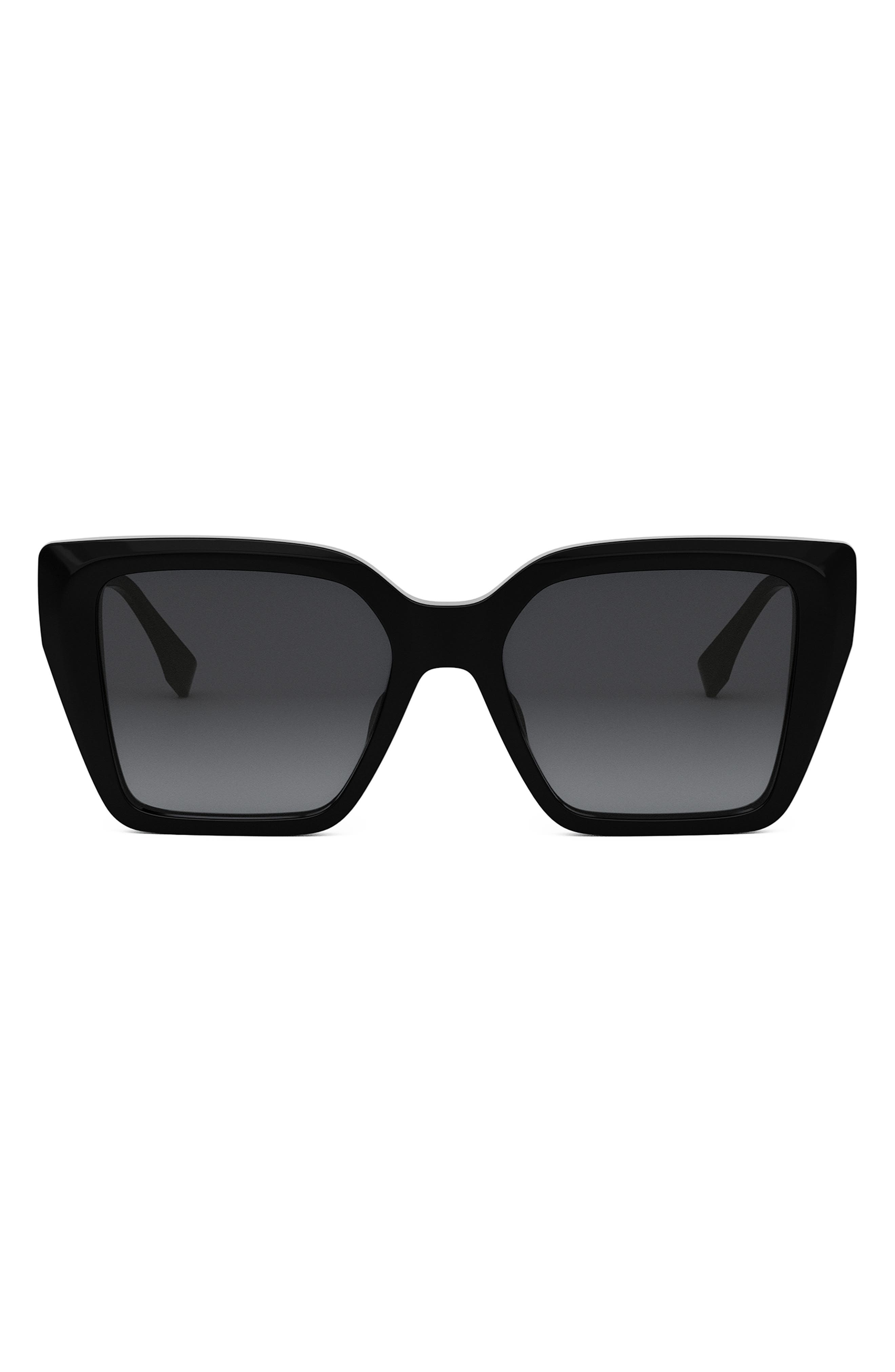 Fendi FF Diamonds 54mm Gradient Square Sunglasses in Shiny Black /Gradient Smoke at Nordstrom - 1