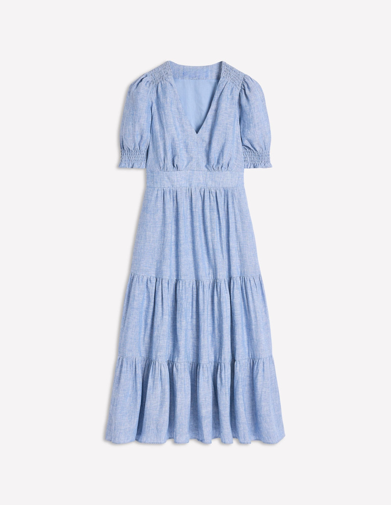 Anna Linen Tiered Midi Dress-Summer Blue Chambray 1