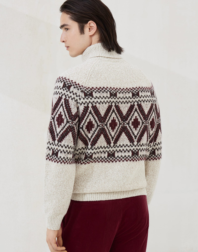 Brunello Cucinelli Geometric jacquard turtleneck sweater in mouliné virgin wool, silk and cashmere outlook