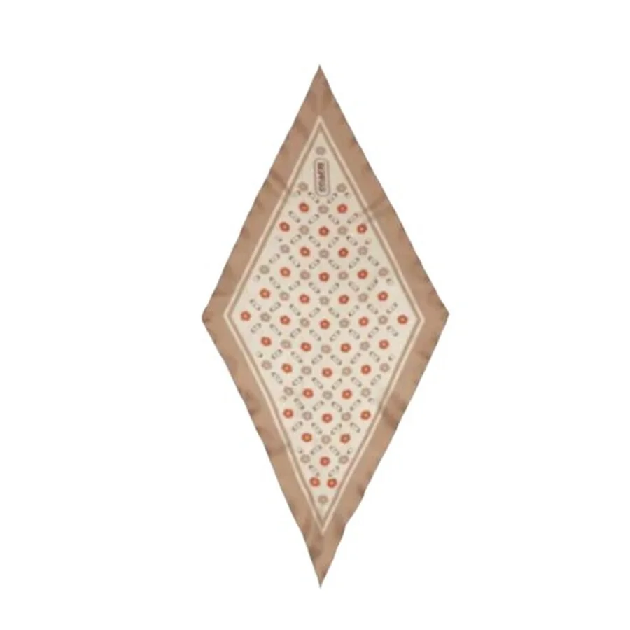 Coach Womens Tea Rose Print Silk Diamond Scarf - Taupe - 1
