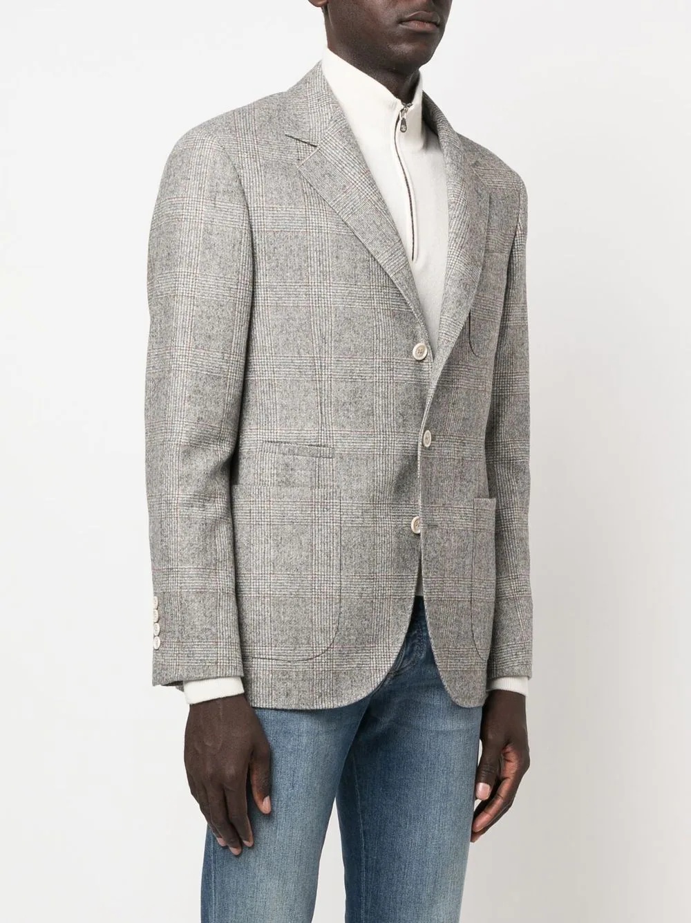 checked single-breasted blazer - 3