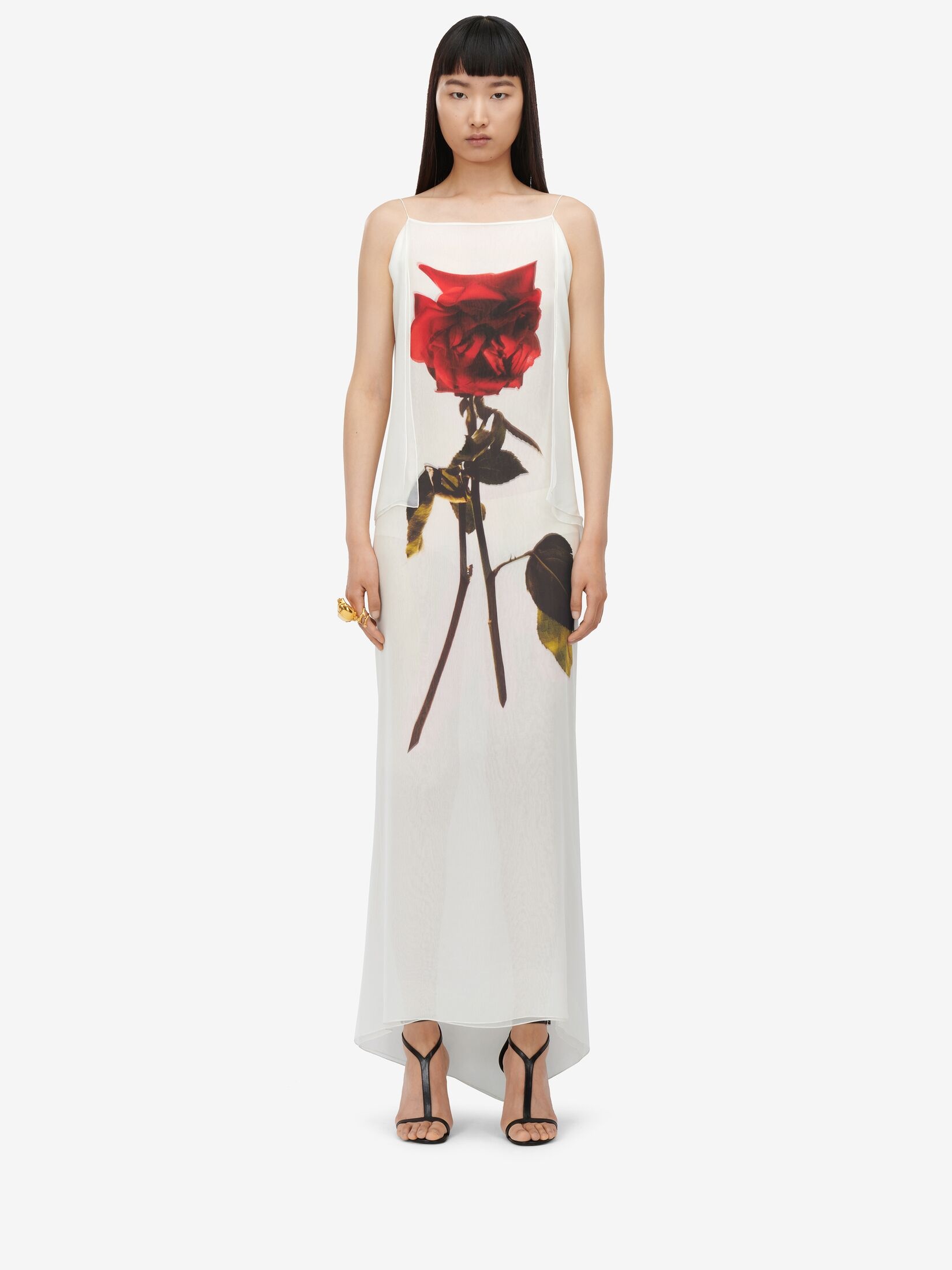 Women's Chiffon Shadow Rose Slip Dress in Optic White - 2