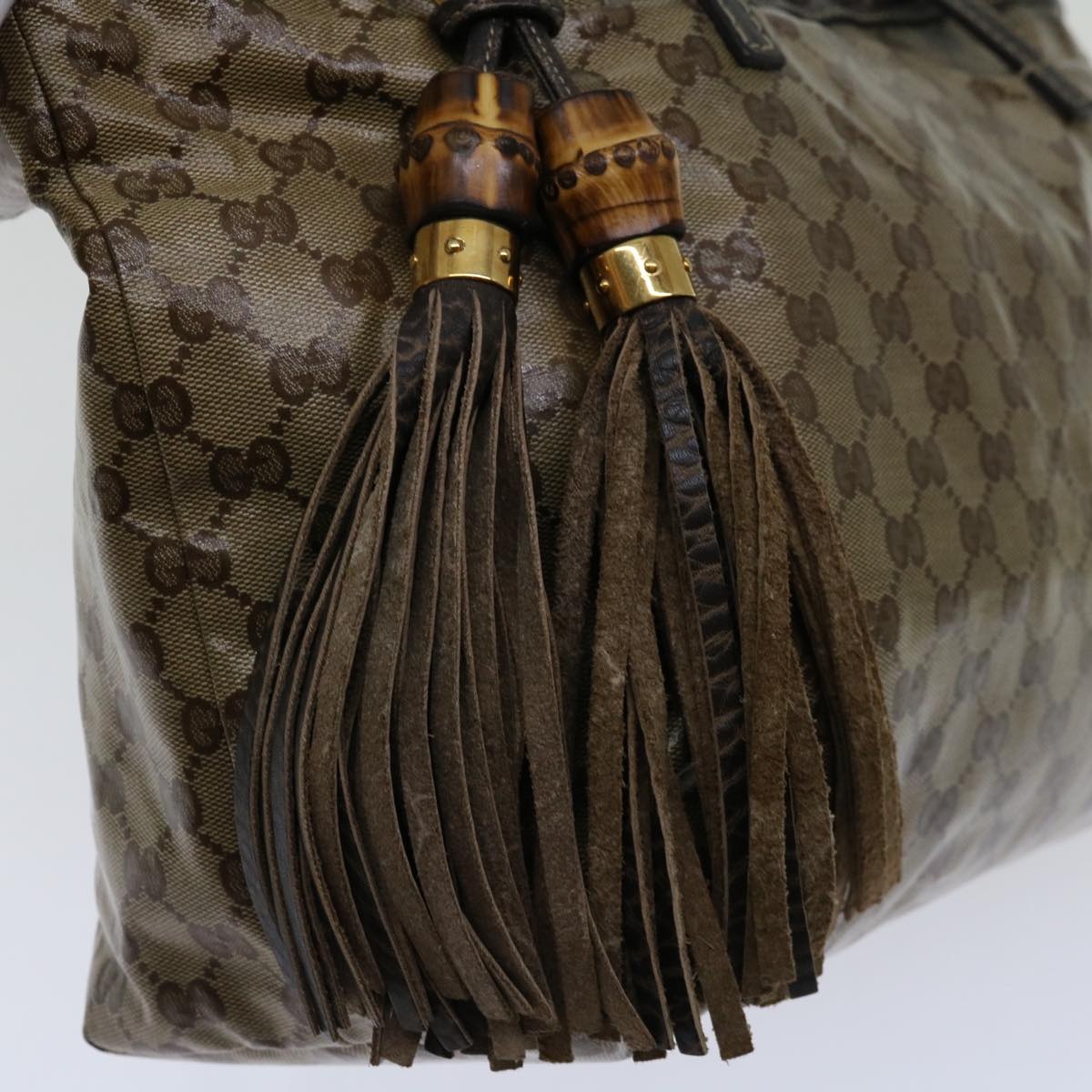 GUCCI GG Crystal Fringe Bamboo Tote Bag Brown - 10