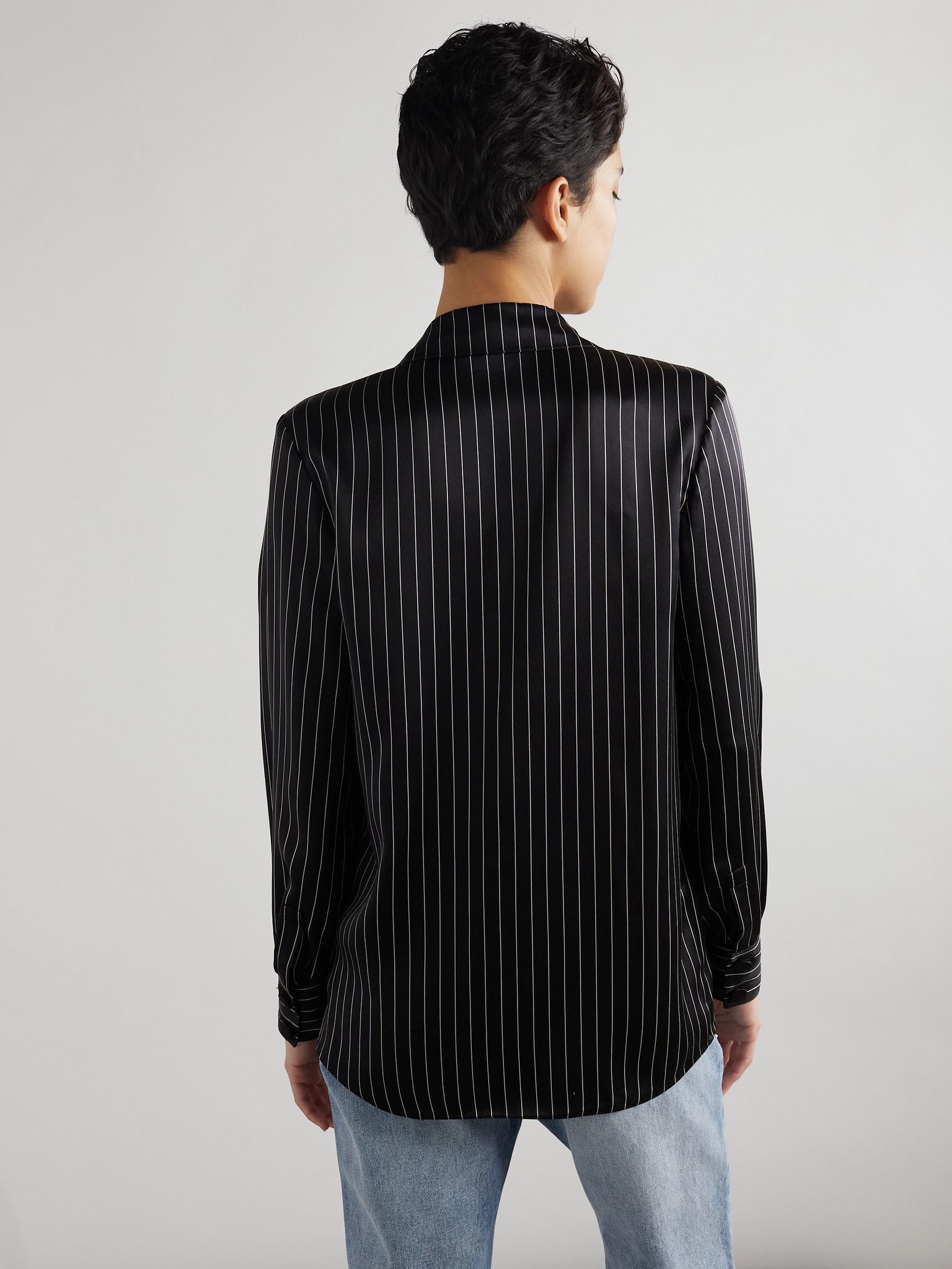 Striped silk-satin shirt Black - 3