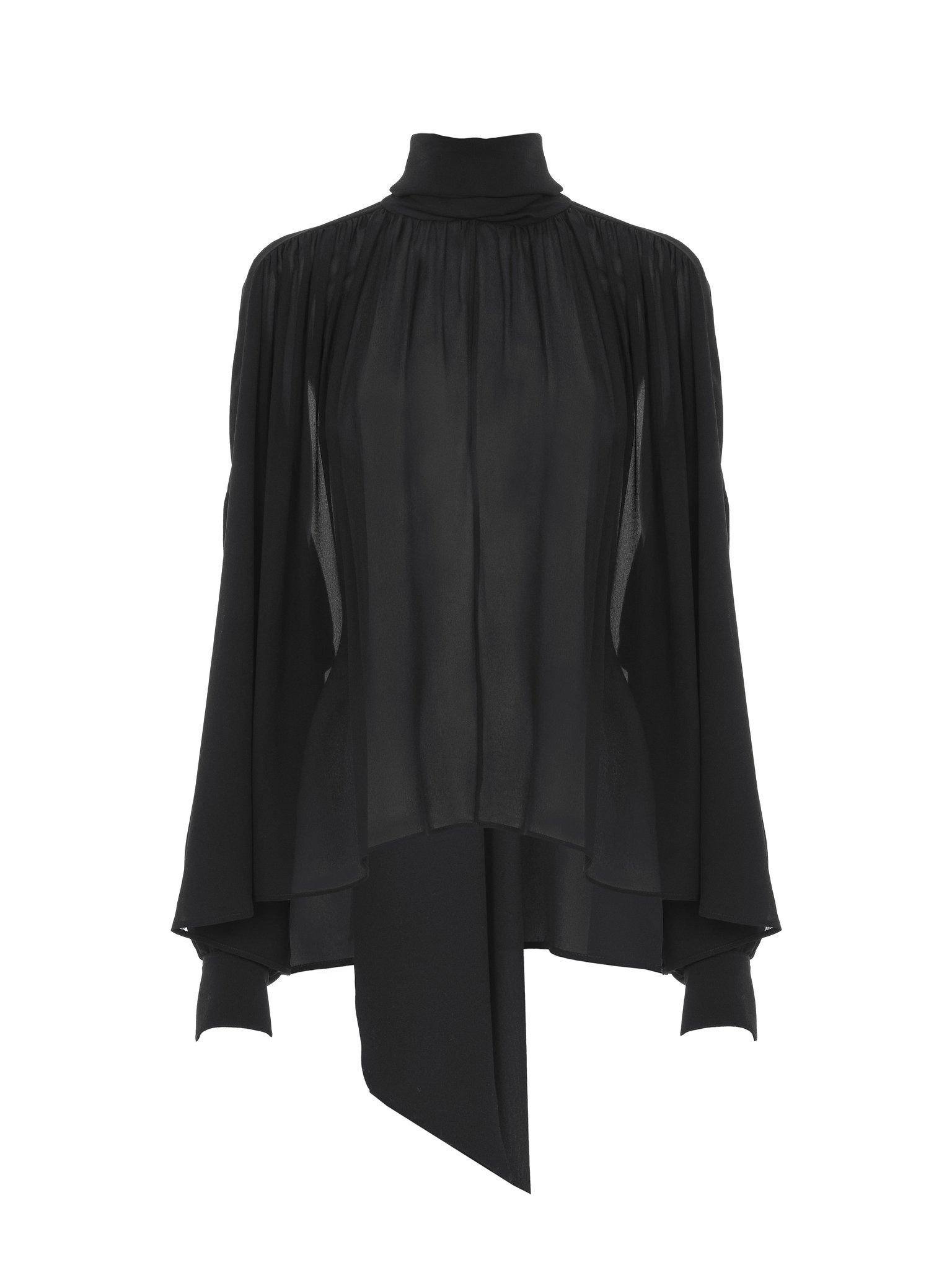 GATHERED LAVALLIÈRE BLOUSE IN SILK GEORGETTE PLUMETIS - 1