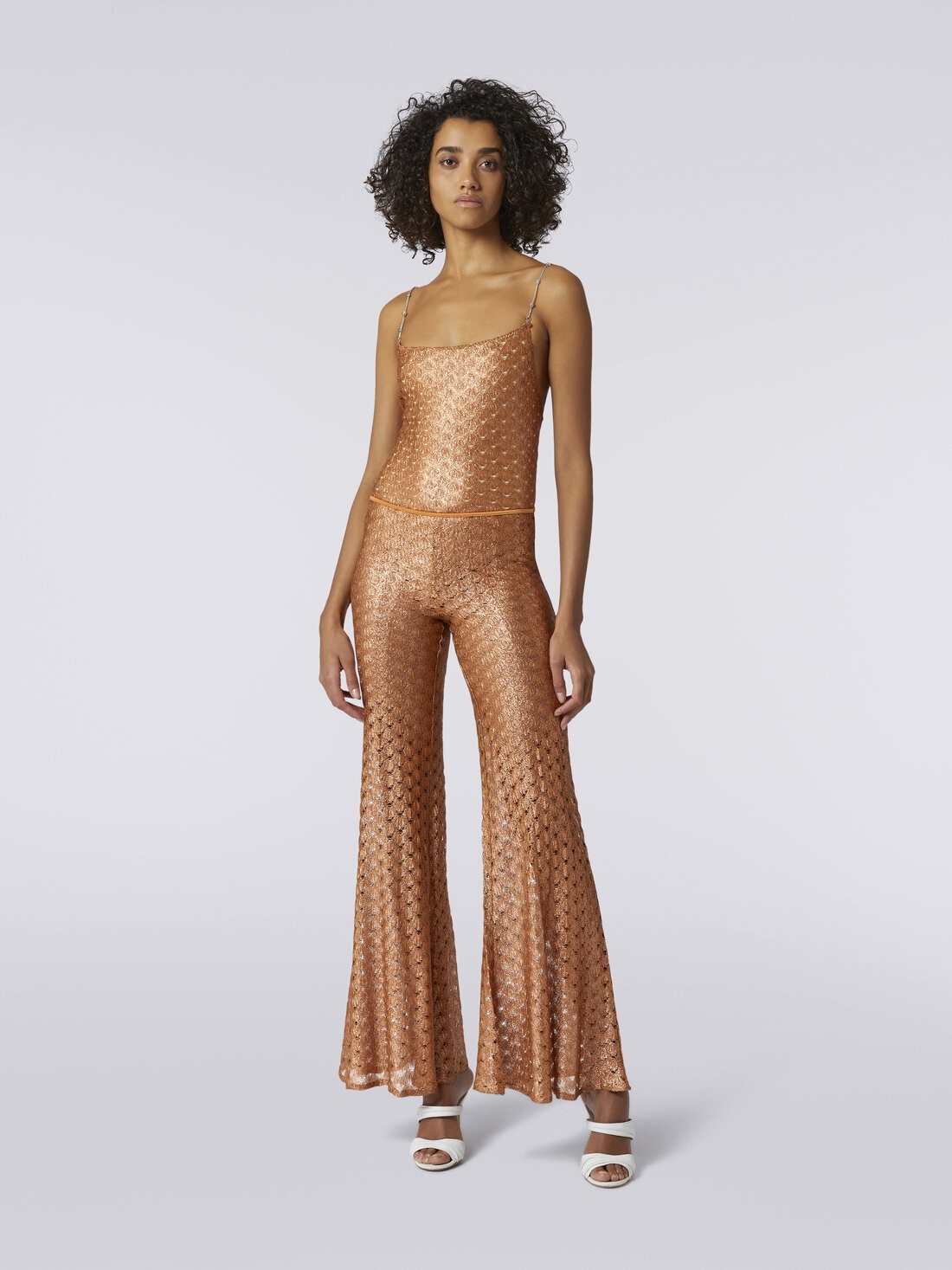 Lace-effect cover up trousers with flared hem - 2