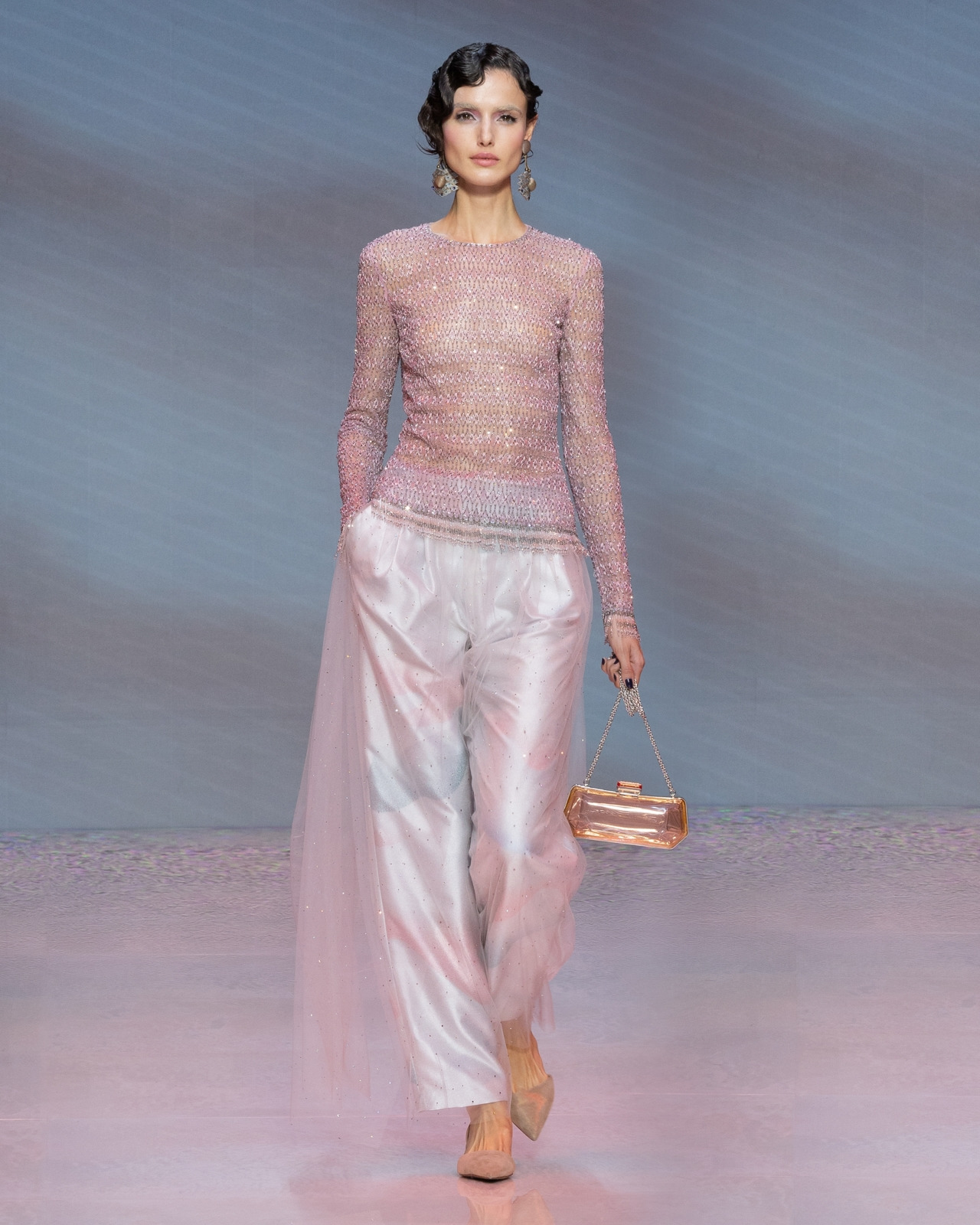 Crew-neck jumper in tulle with crystal embroidery - 7