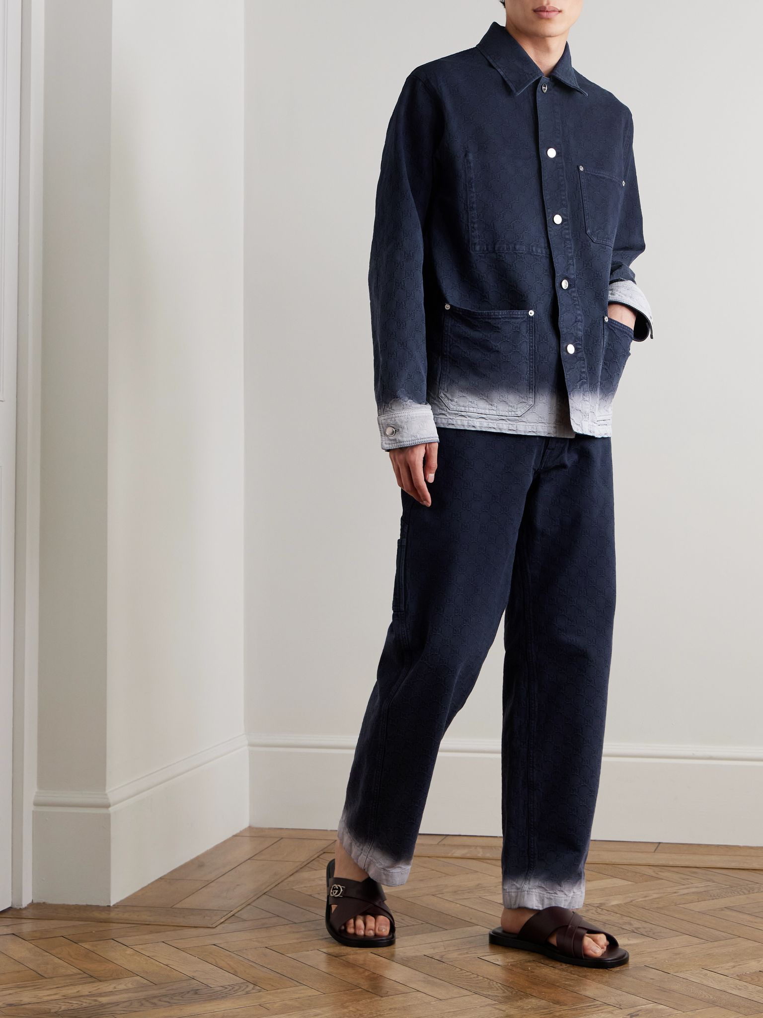 Straight-Leg Dégradé Logo-Jacquard Jeans Navy - 2