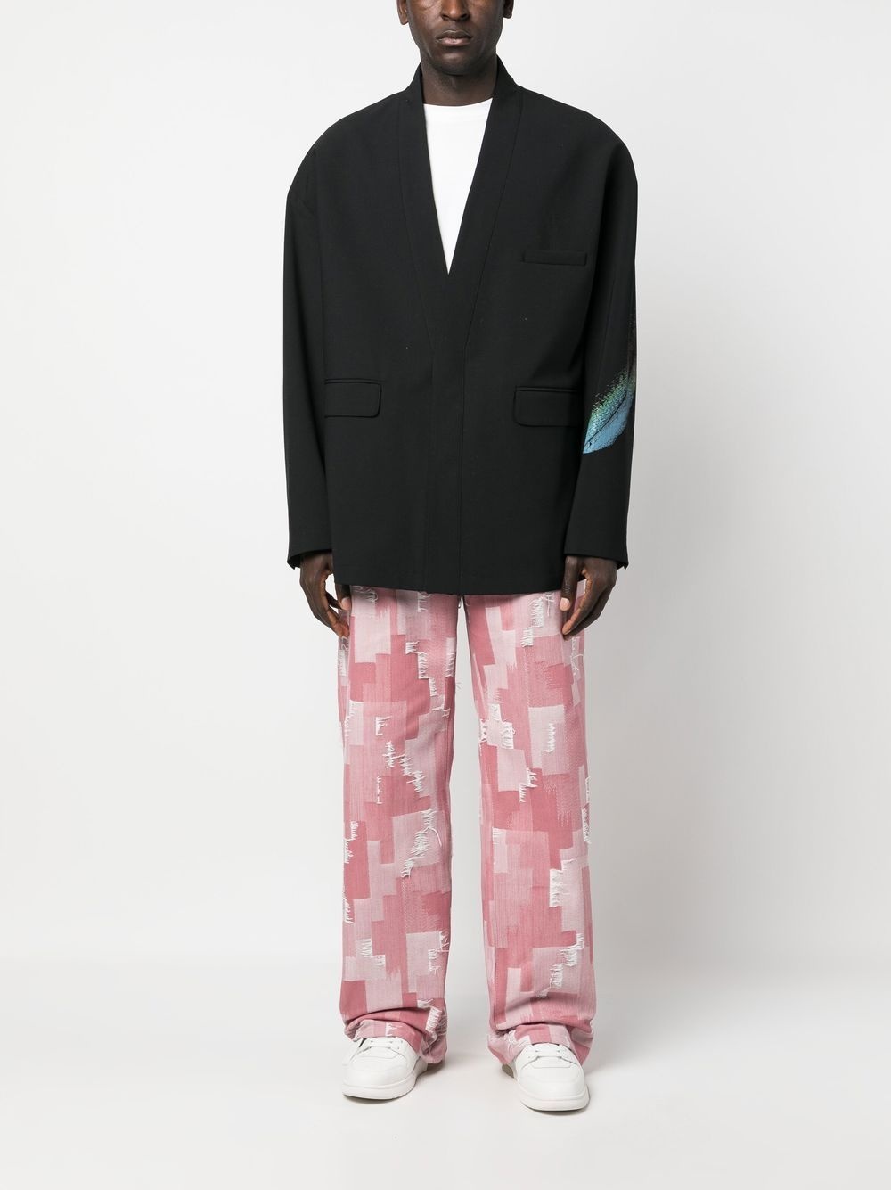 feather-print kimono-inspired blazer - 2
