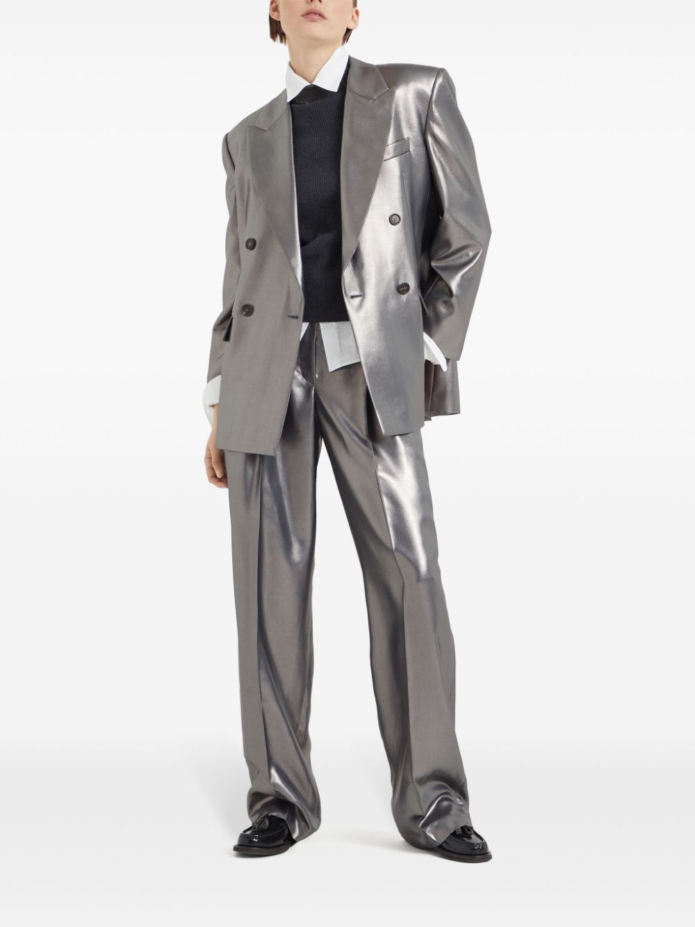 double-breasted metallic blazer - 2