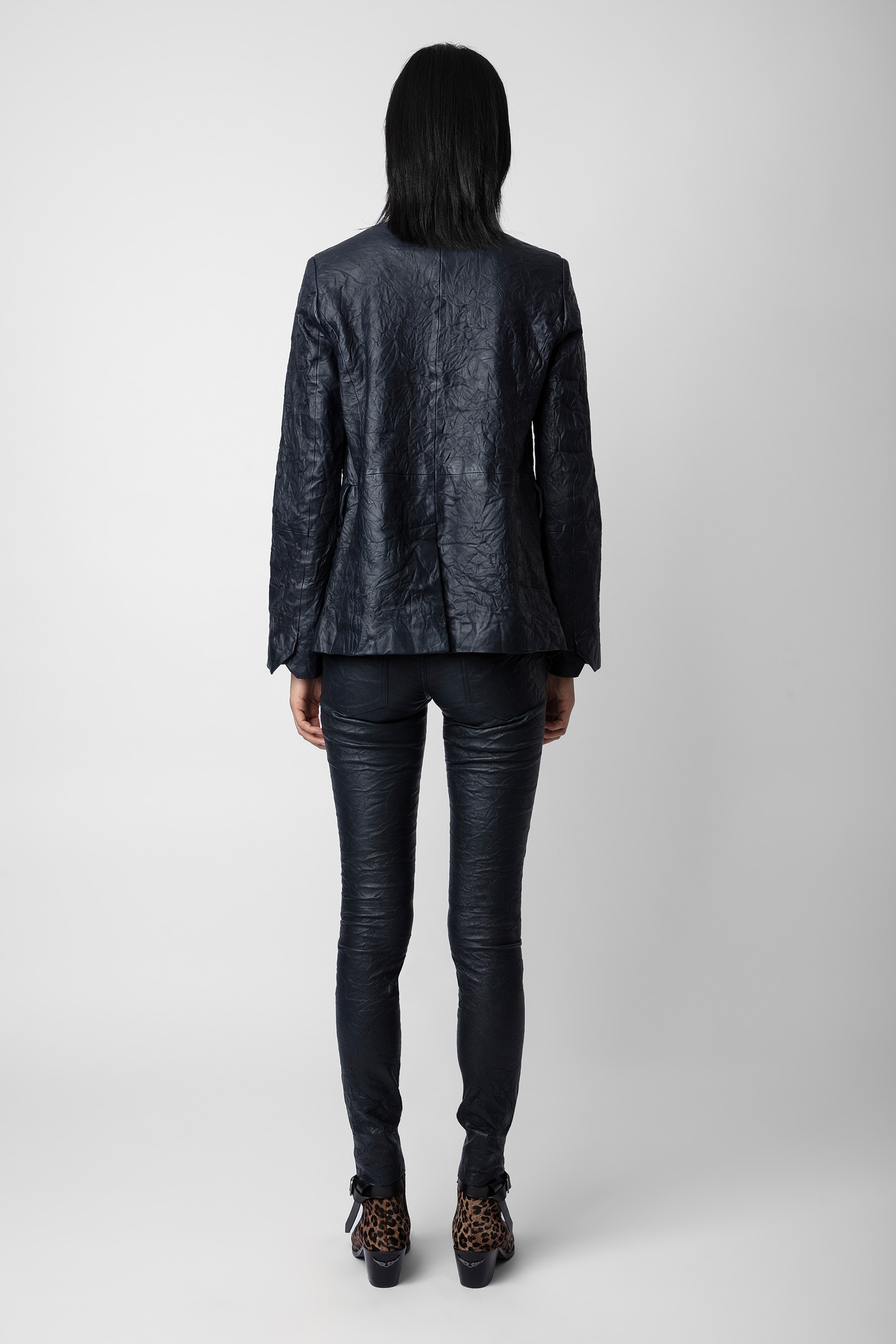 Very Crinkled Leather Blazer - 5