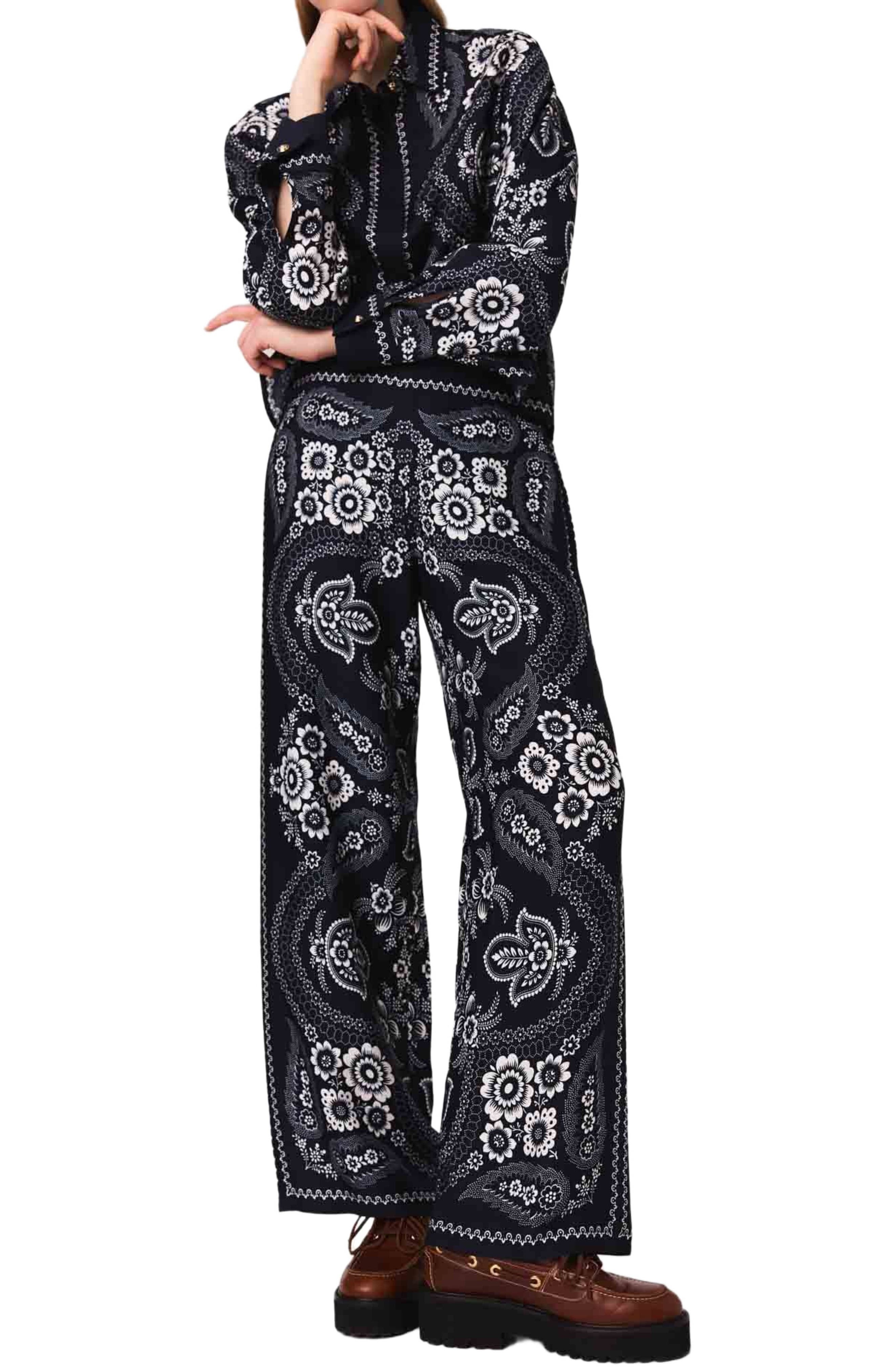 maje Flowing print trousers in Navy Bandana Print at Nordstrom - 4