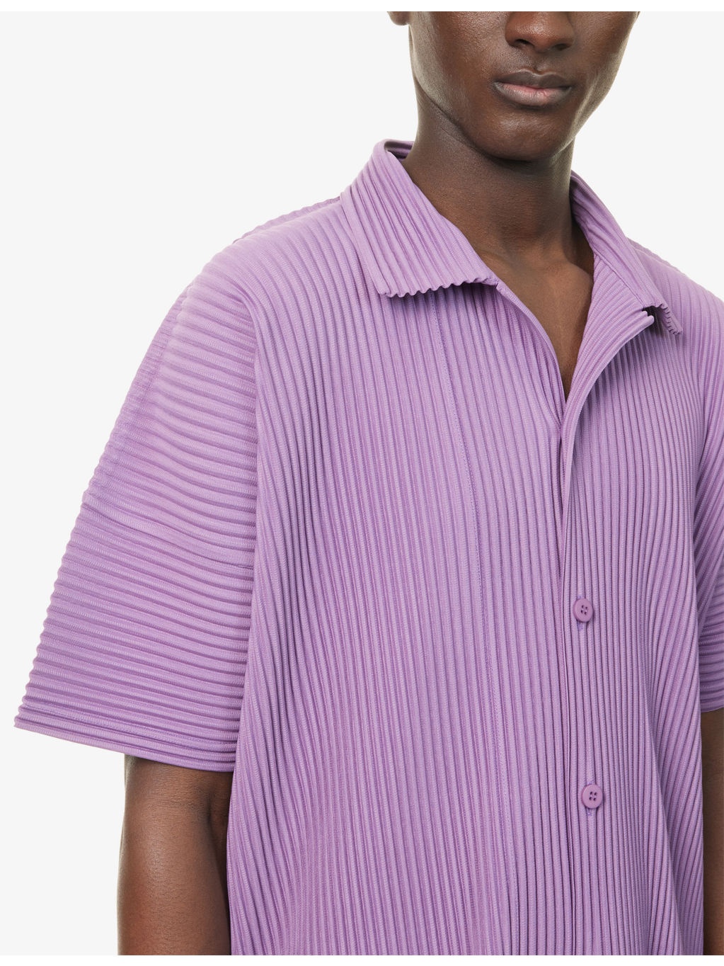 Pleated Spread-Collar Short-Sleeve Knitted Shirt - 5