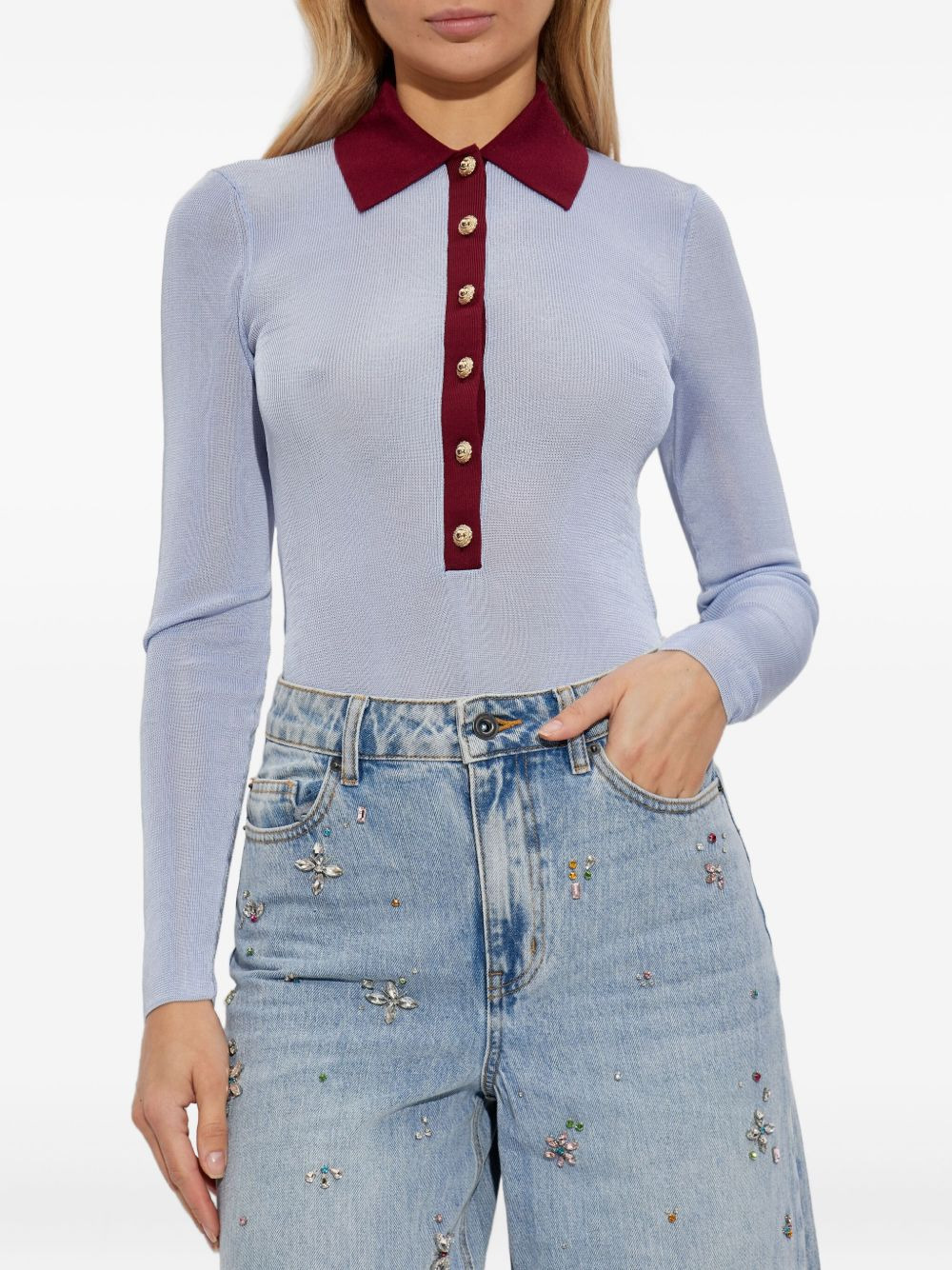ribbed-knit polo bodysuit - 3
