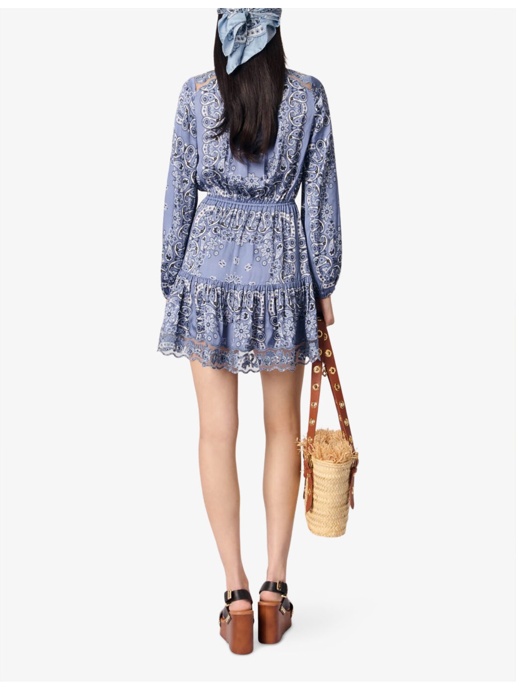 Bandana-Pattern Long-Sleeved Woven Mini Dress - 4