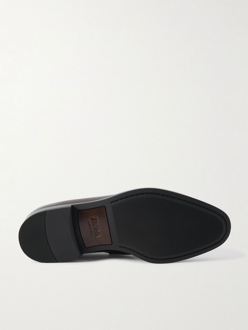 ZEGNA New Classic Flex Glossed-Leather Penny Loafers Dark brown outlook