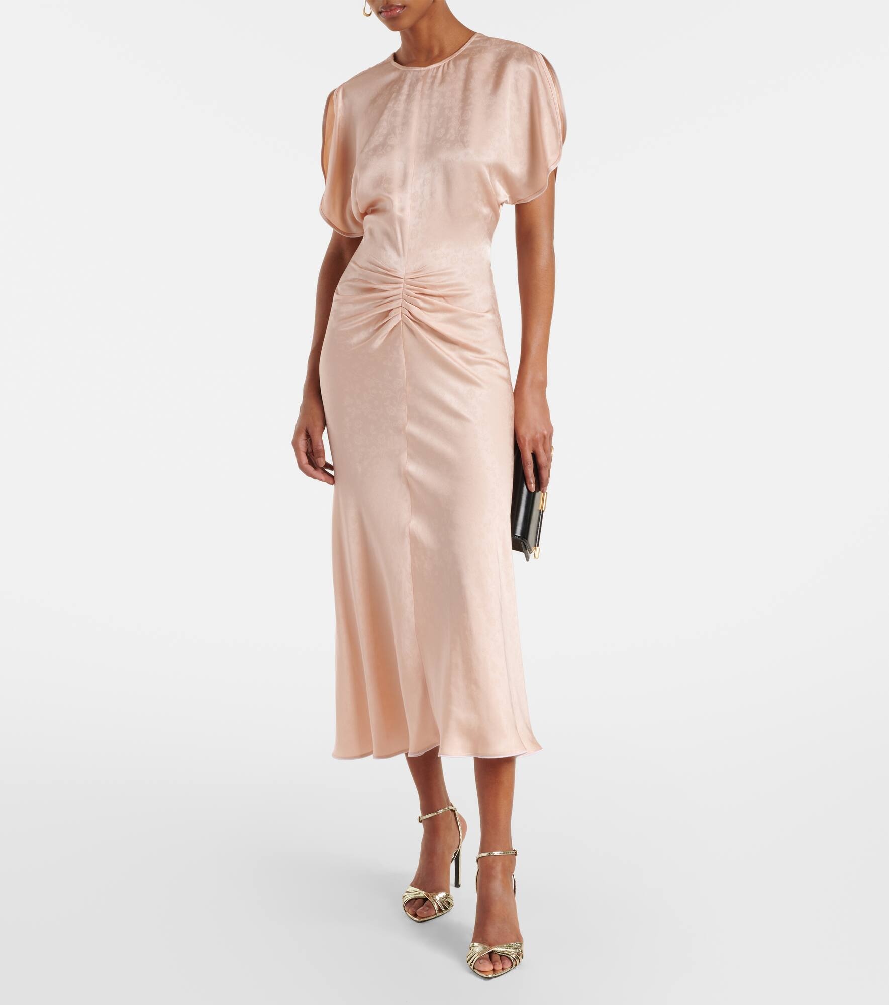 Ruched satin jacquard midi dress - 2