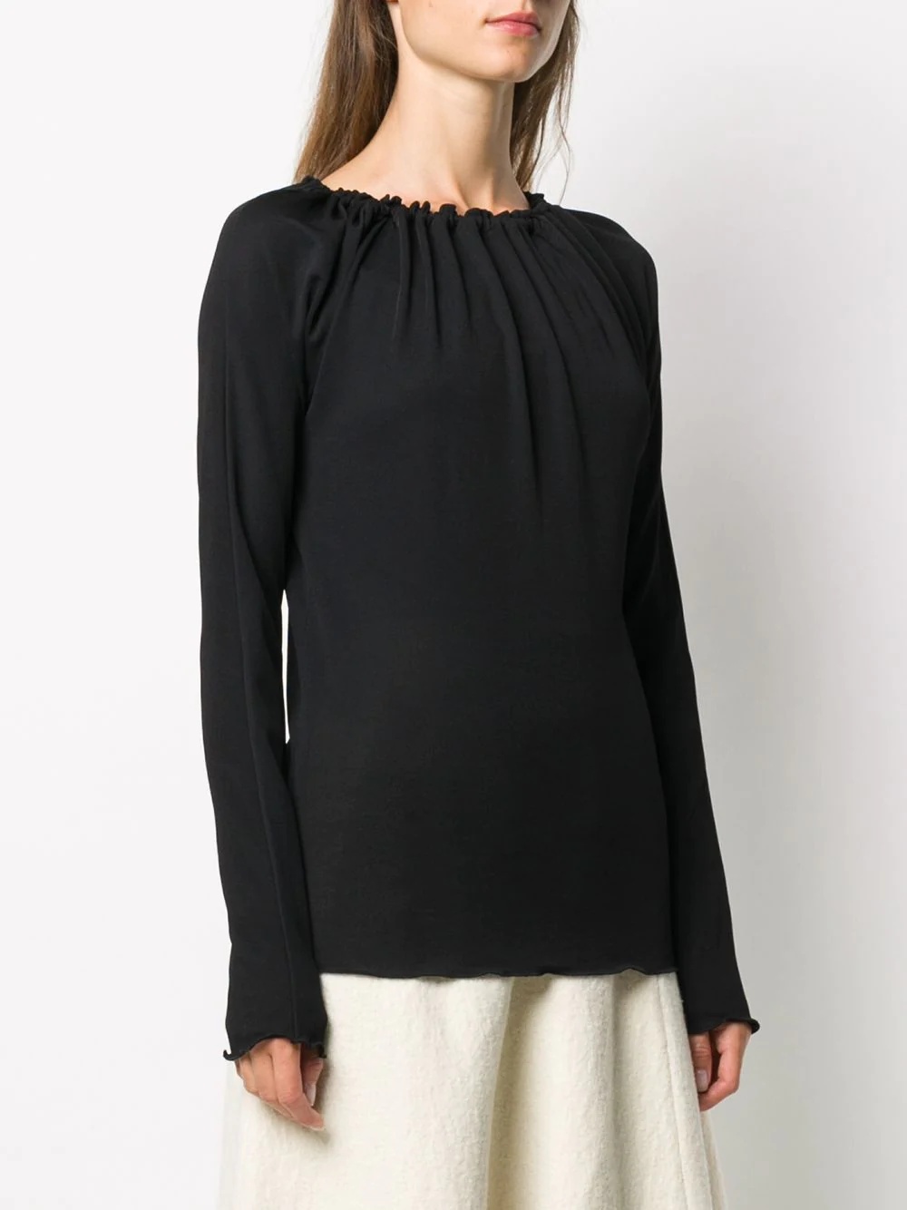 gathered-neck long-sleeve top - 3