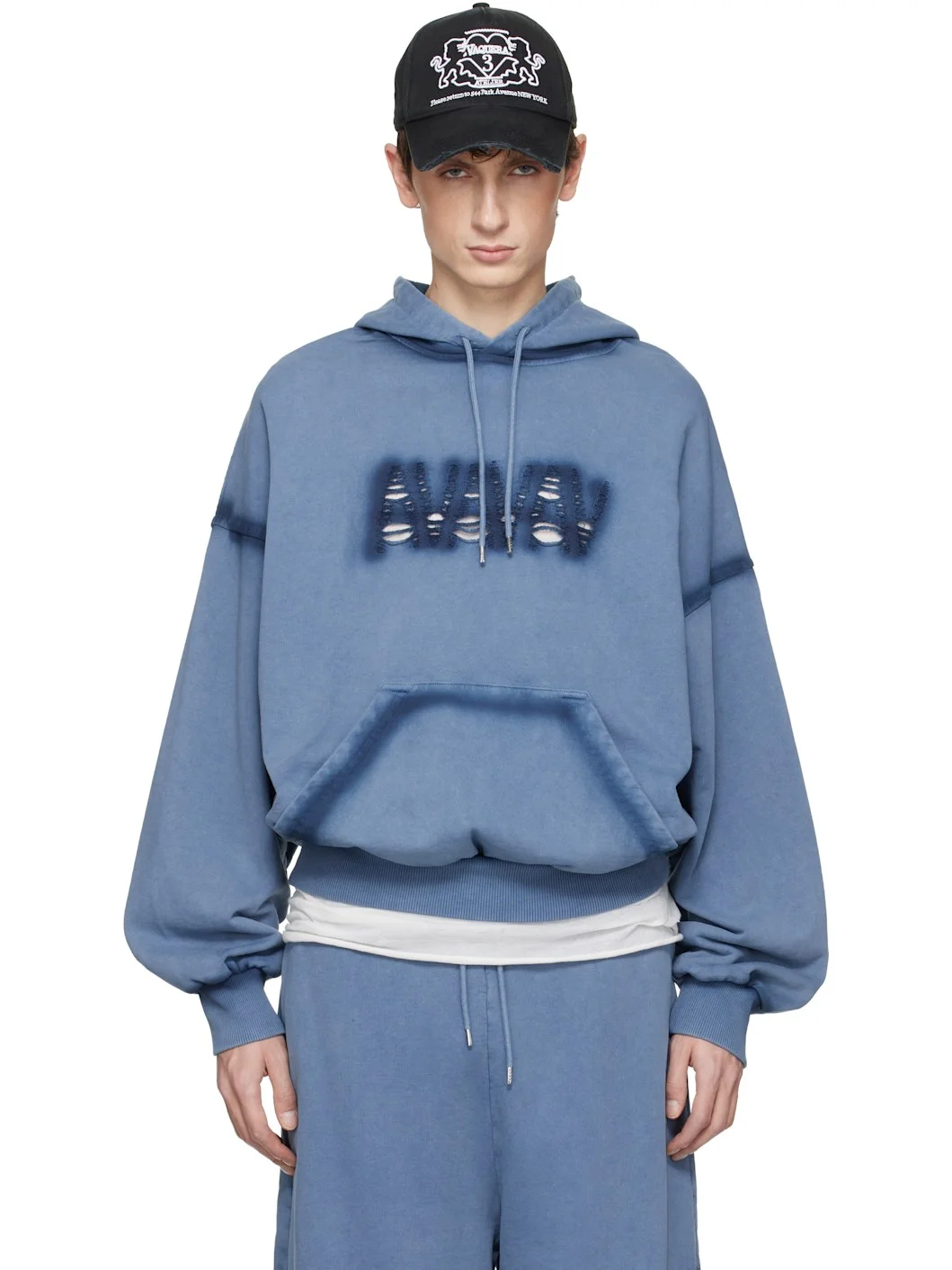 Blue Shoulderless Logo Hoodie - 1