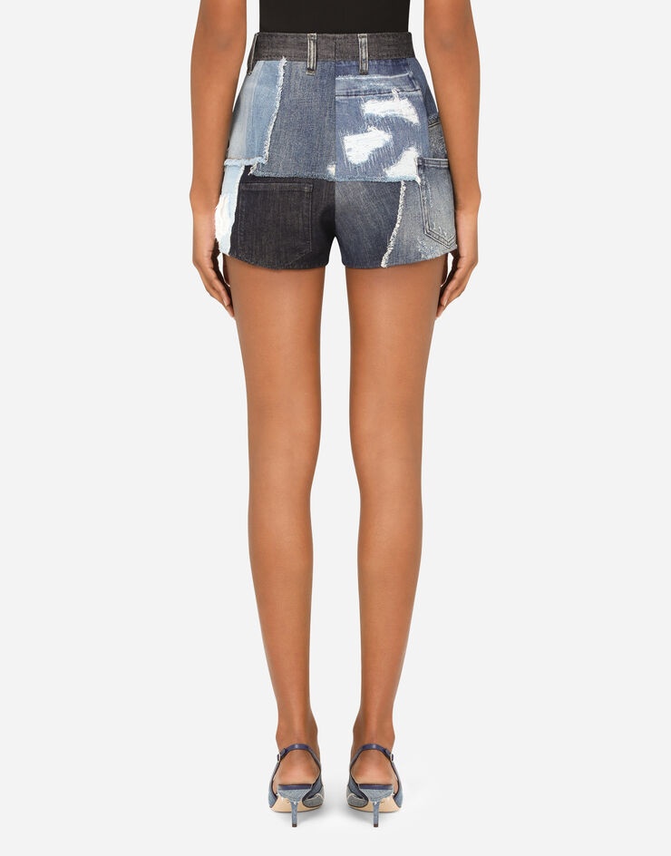 Patchwork denim shorts - 3