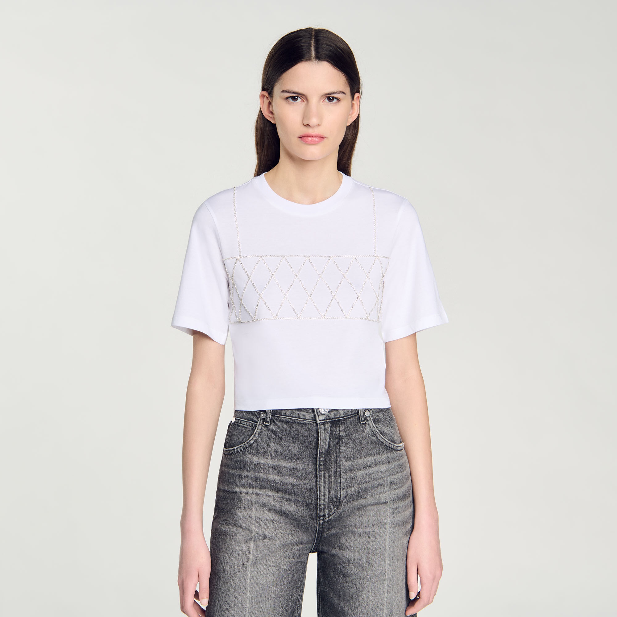 RHINESTONE CROPPED T-SHIRT - 5