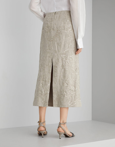 Brunello Cucinelli Linen canvas skirt with dazzling flower embroidery outlook