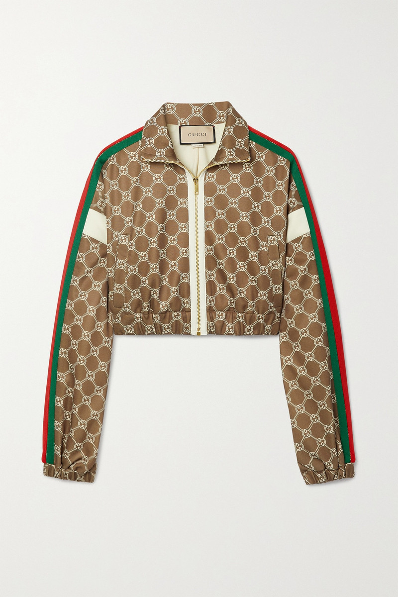 Cropped webbing-trimmed printed tech-jersey track jacket - 1