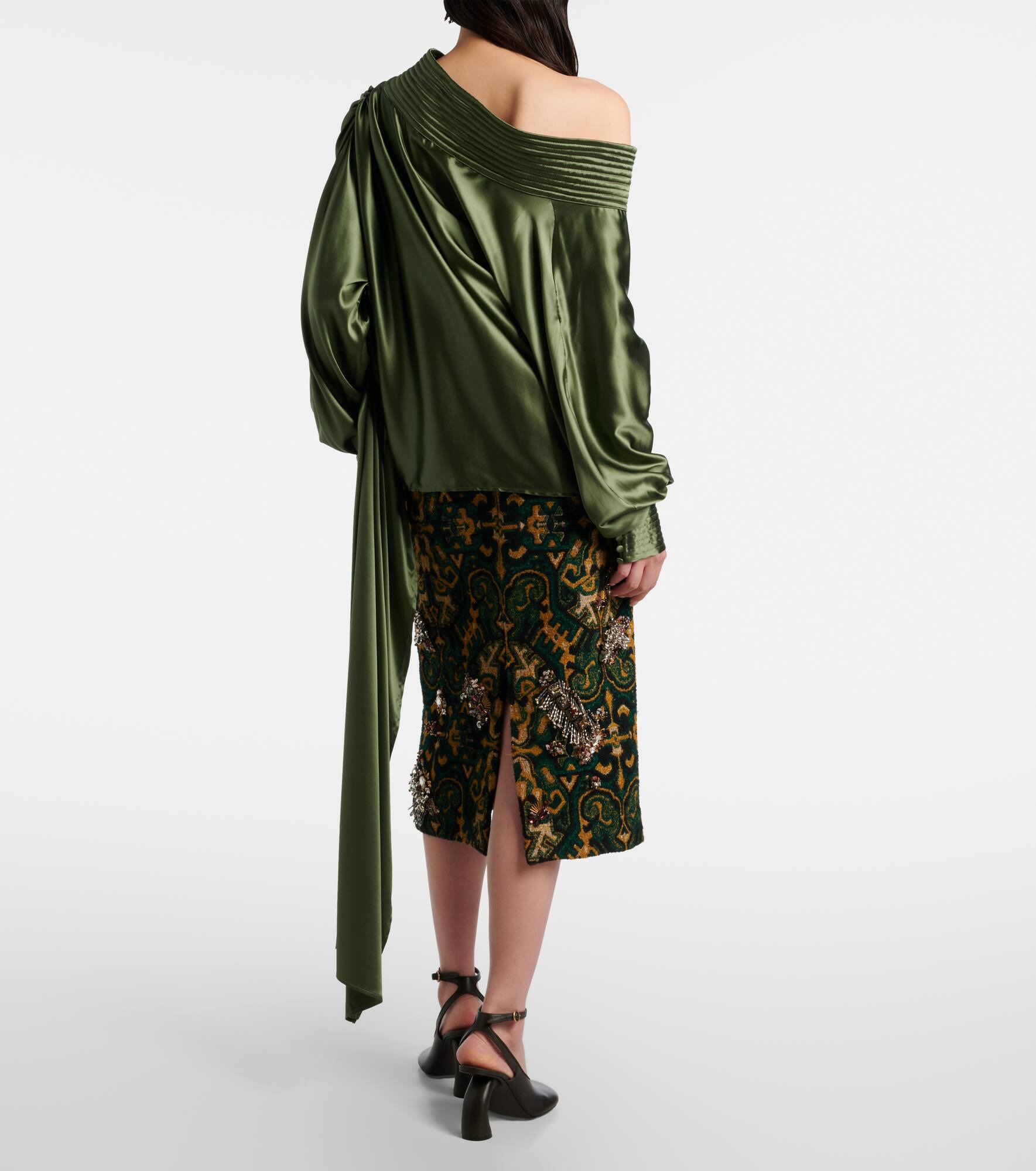 Asymmetric draped silk-blend satin top - 3