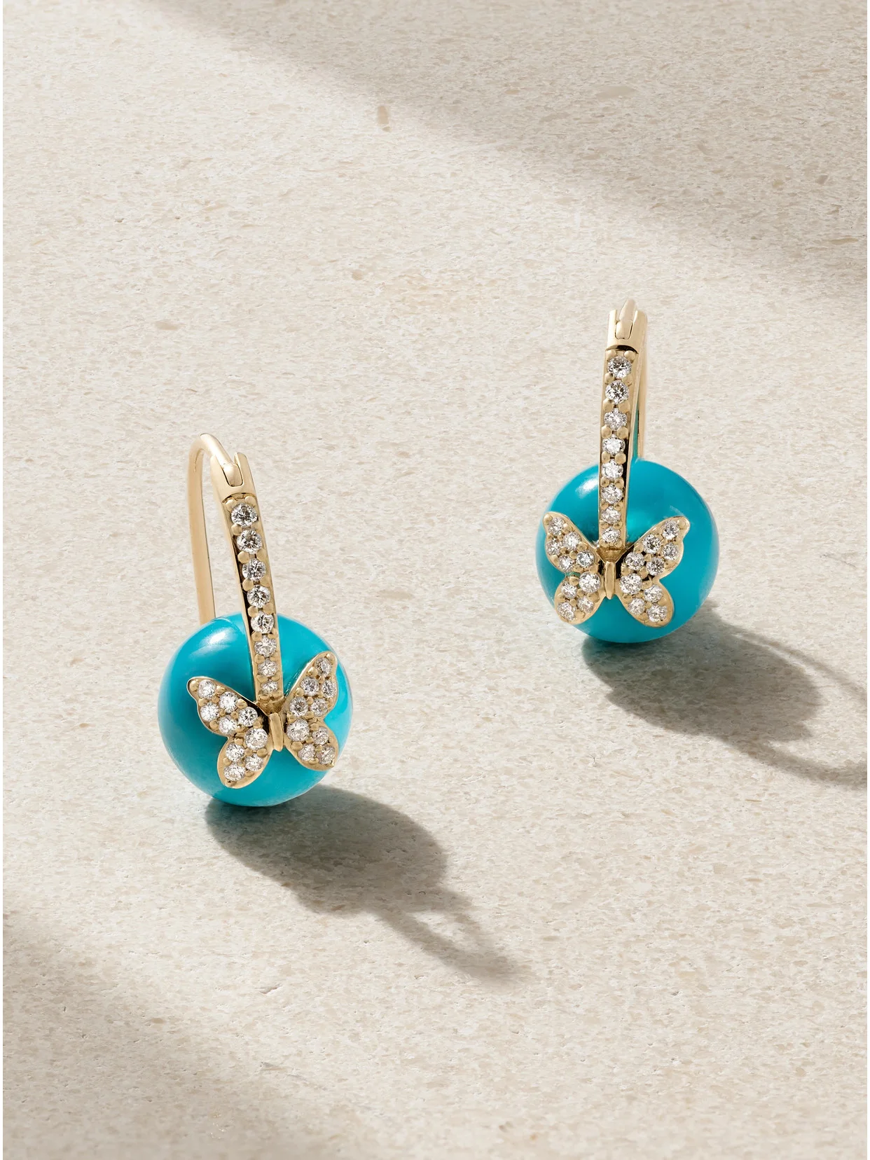 Butterfly 14-karat Gold, Turquoise And Diamond Earrings - 1