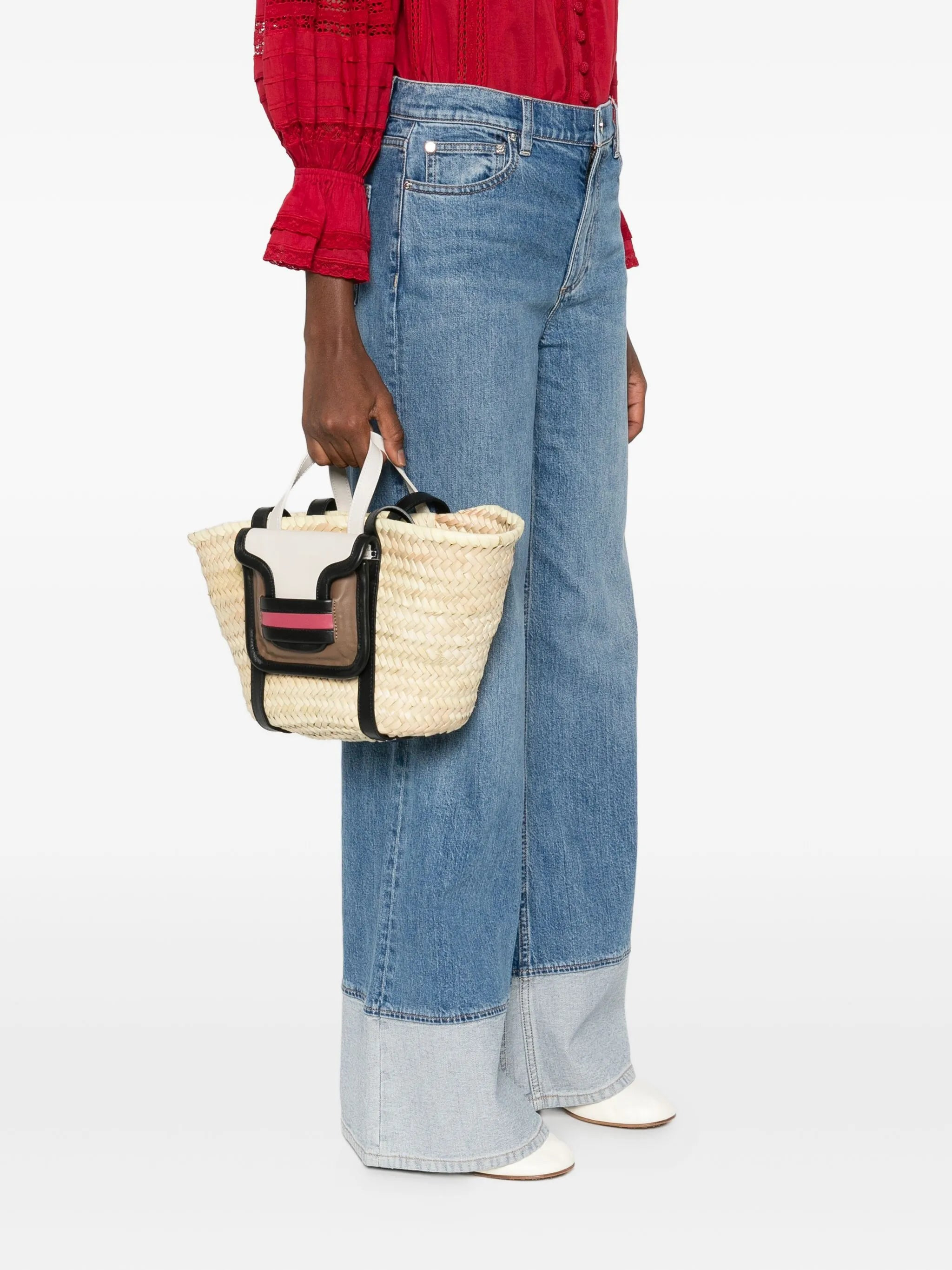 Pierre Hardy Medium Raffia Leather-pocket Tote Bag - 3