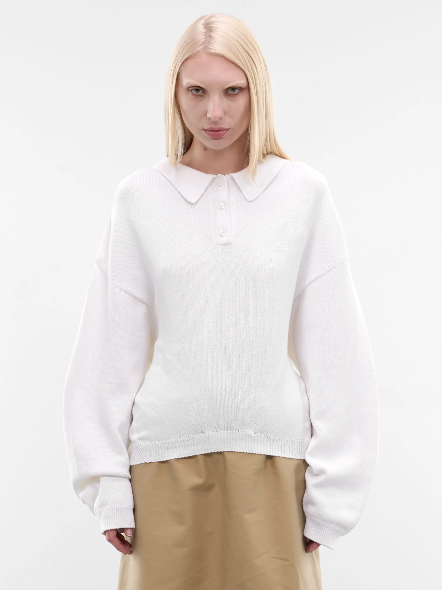 White Upside-Down Knit Sweater - 1