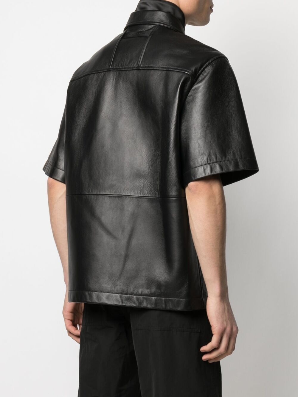 logo-plaque leather shirt - 5