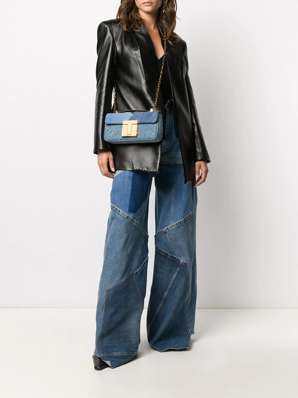 medium 001 denim-patchwork shoulder bag - 2