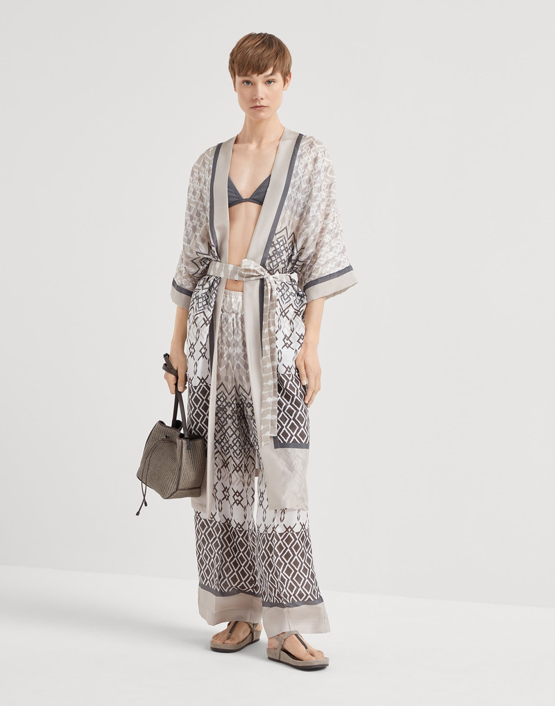 Silk ethnic print pongée kimono with monili 5