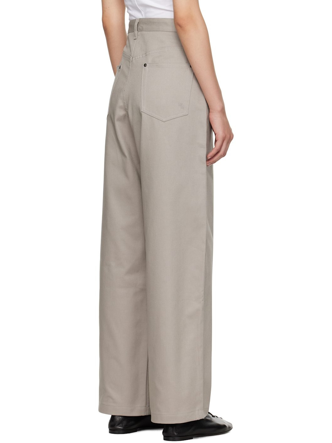 Gray 5 Pocket Wide Leg Trousers - 3