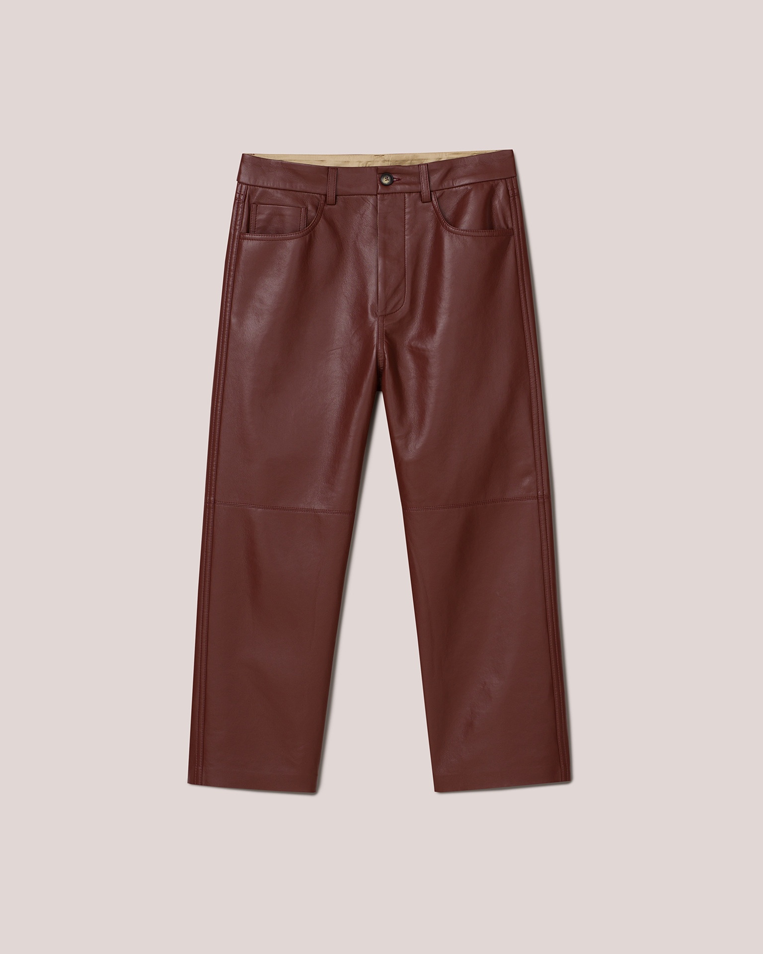NOR - Regenerated leather relaxed straight-leg pants - Mahogany - 1