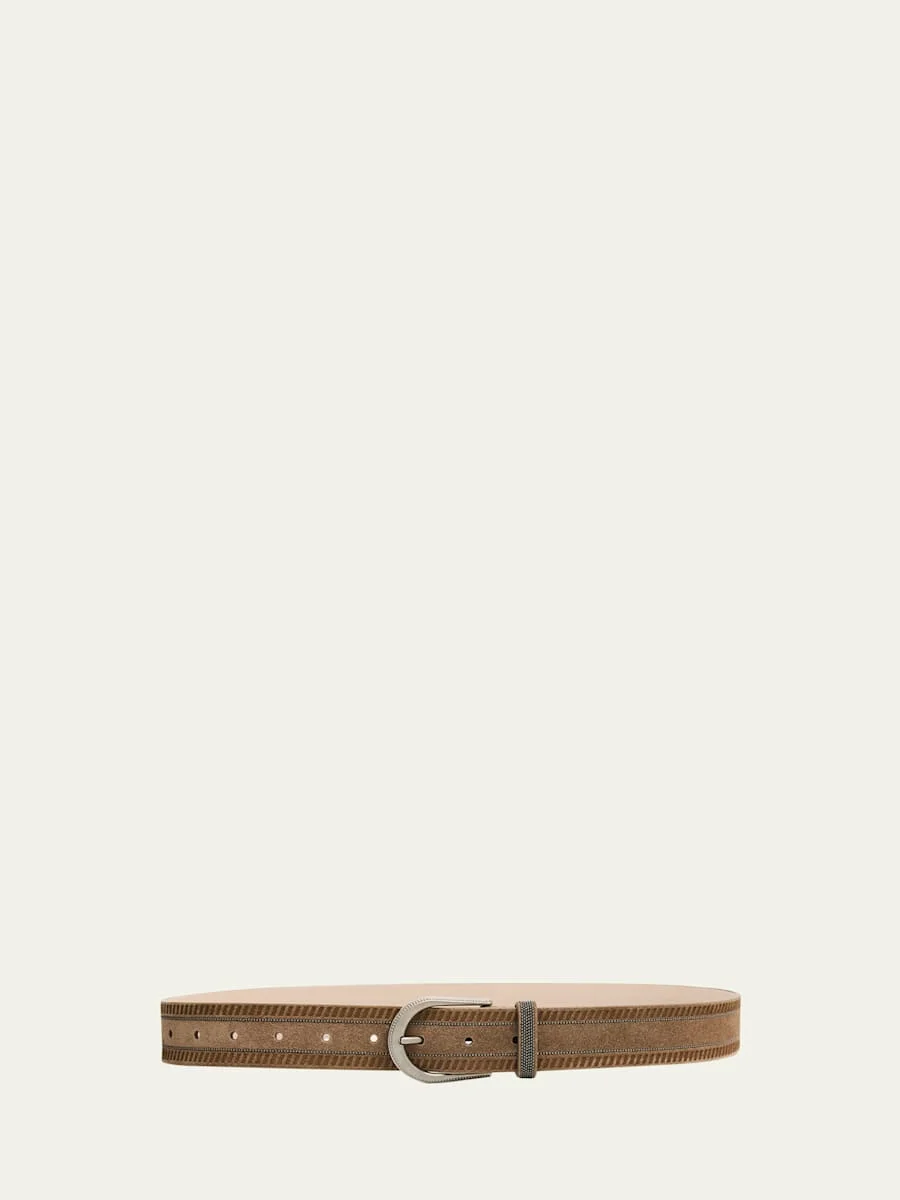 Wes Textured Suede Belt with Monili Trim - 1