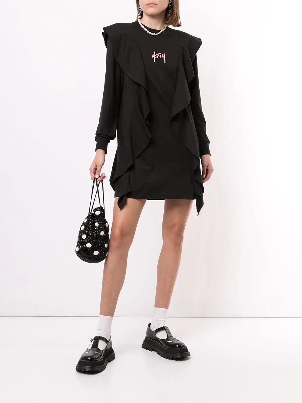 embroidered logo ruffled T-shirt dress - 2