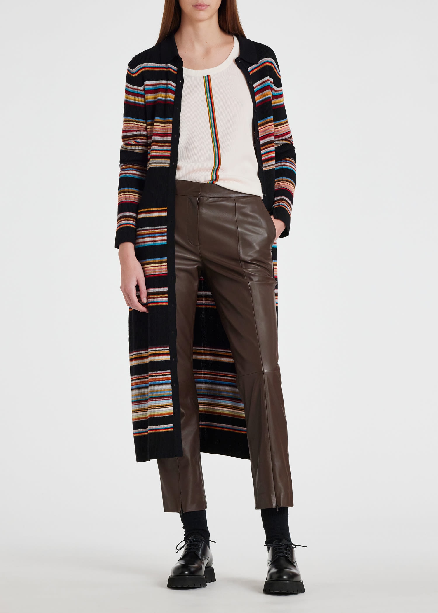 'Signature Stripe' Knitted Wool Shirt Dress - 4