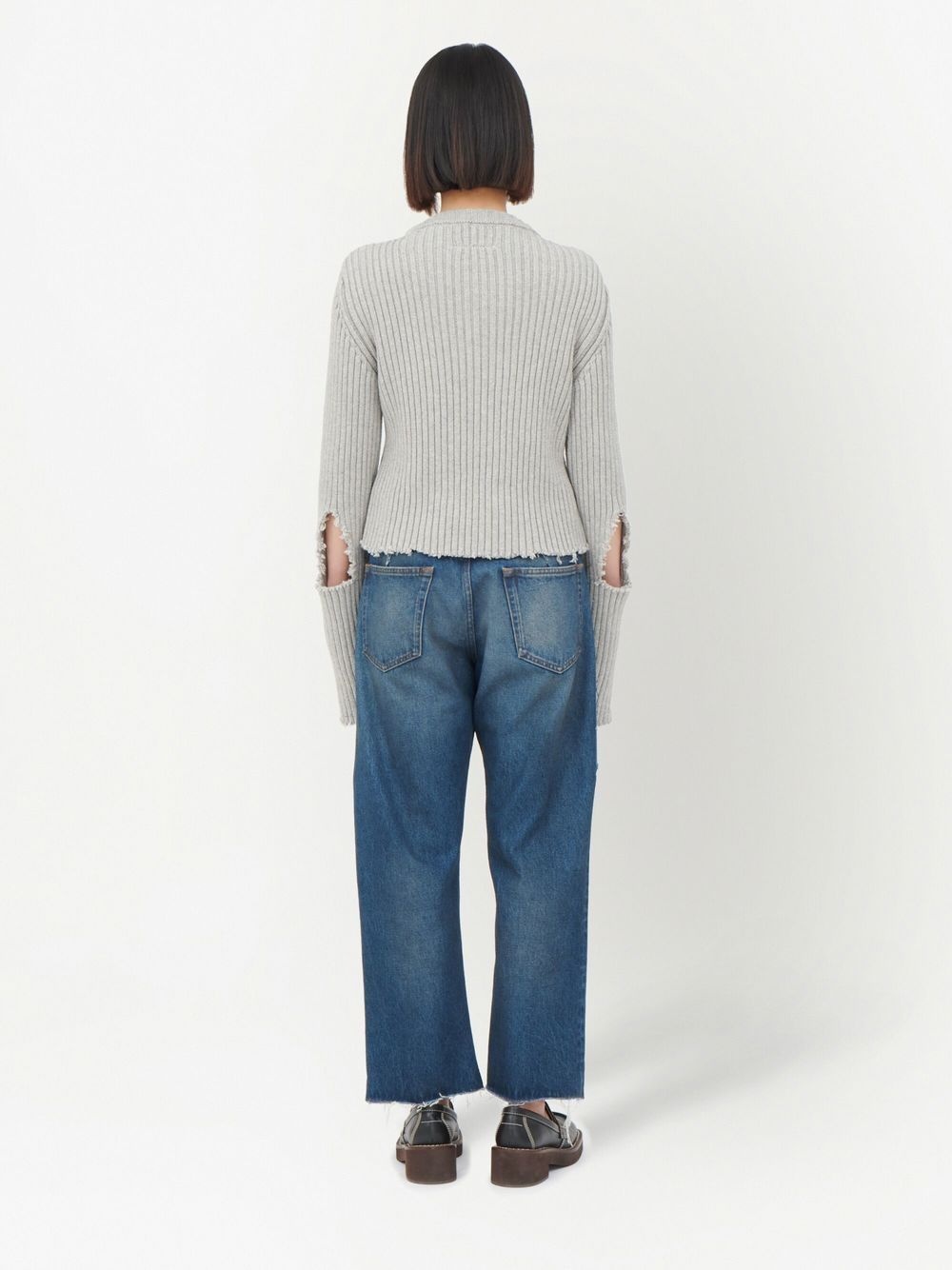 ripped-detail ribbed jumper - 4