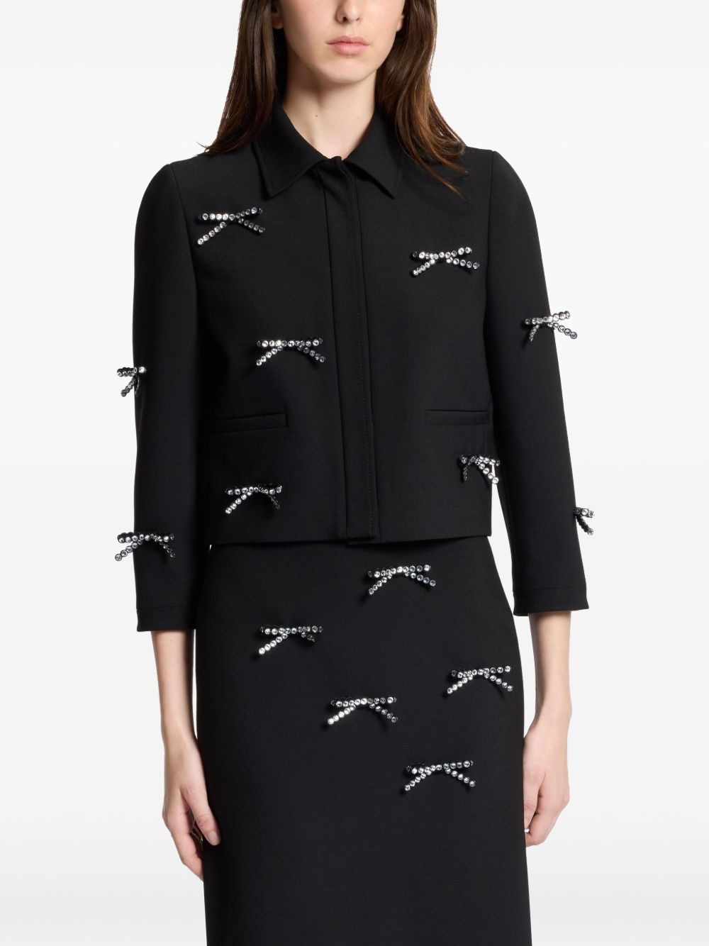 bow-embellished cropped jacket - 3