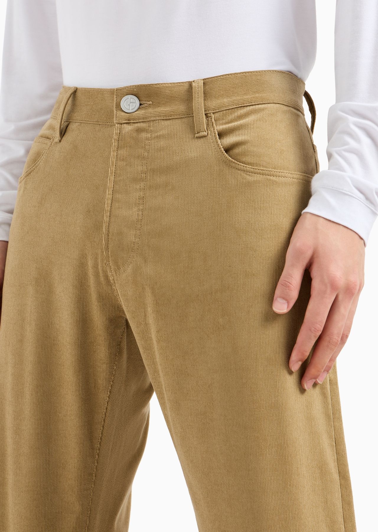 Regular-fit, five-pocket trousers in ribbed cotton and cashmere - 6