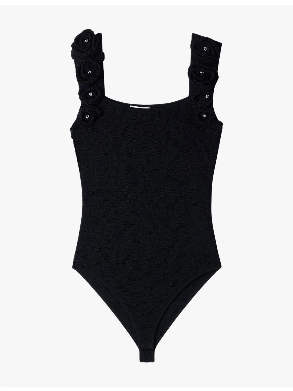 Floral-Embellished Slim-Fit Knitted Bodysuit - 1