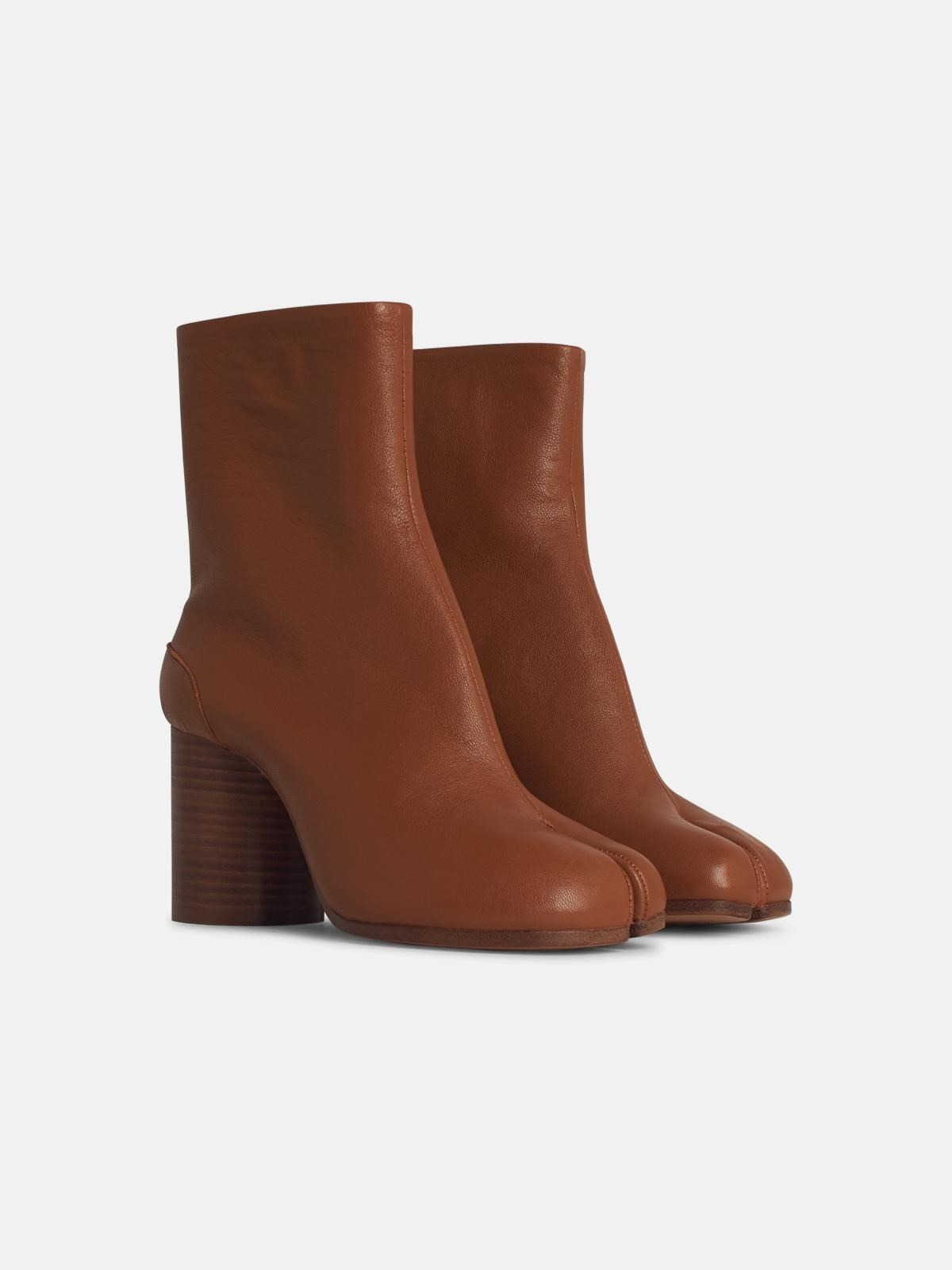 'TABI' BROWN LEATHER ANKLE BOOTS - 2