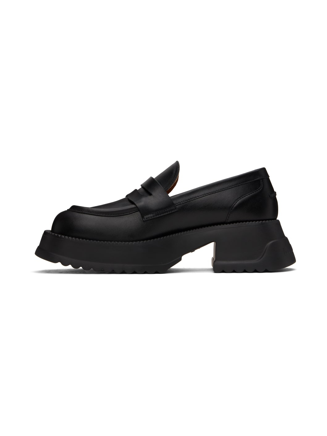 Black Leather Platform Sole Loafers - 3