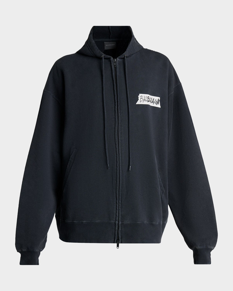 Men's Masking Tape Oversized-Fit Faded Fleece Full-Zip Hoodie 1
