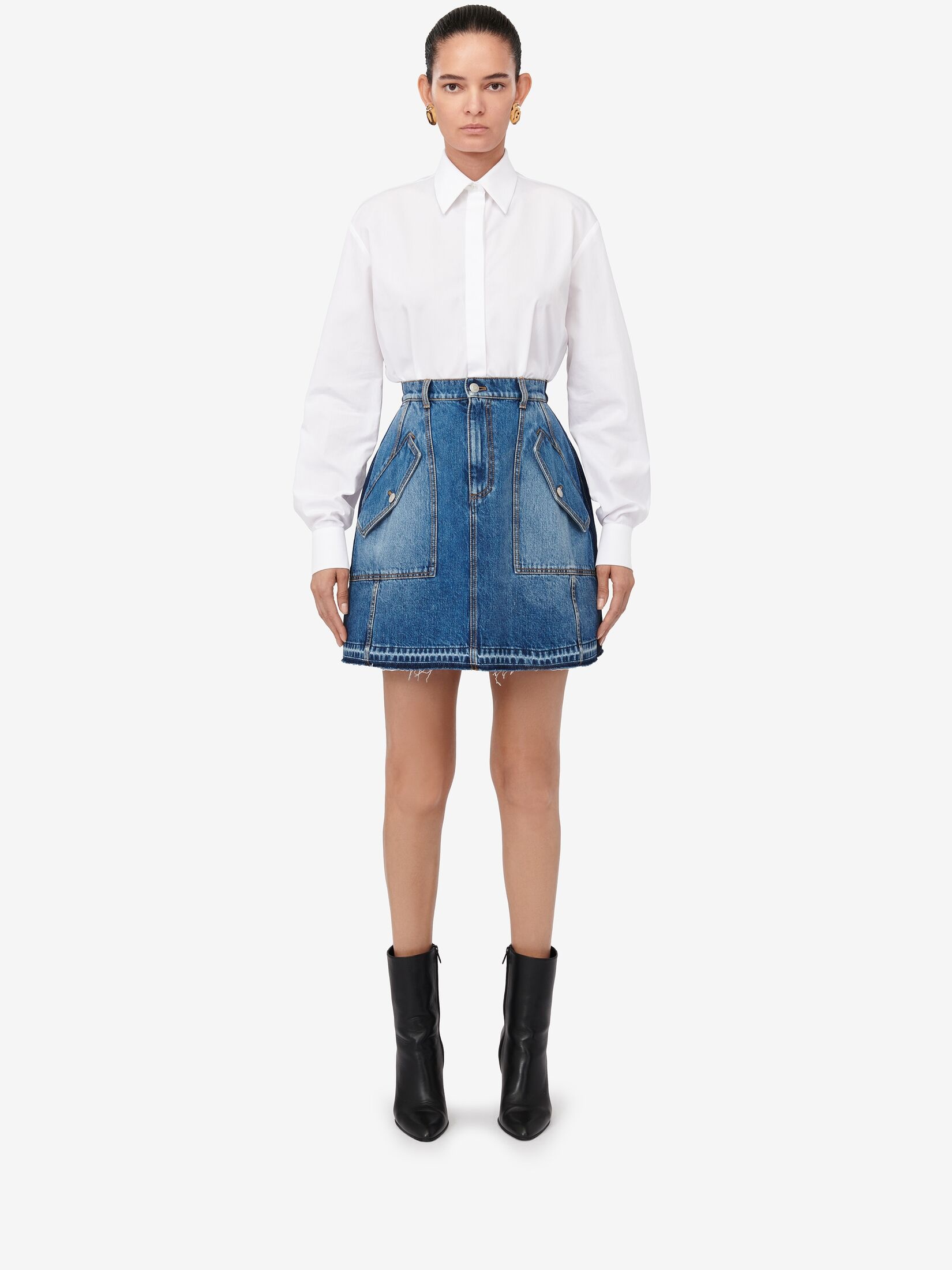 Women's Denim Mini Skirt in Washed Blue - 2
