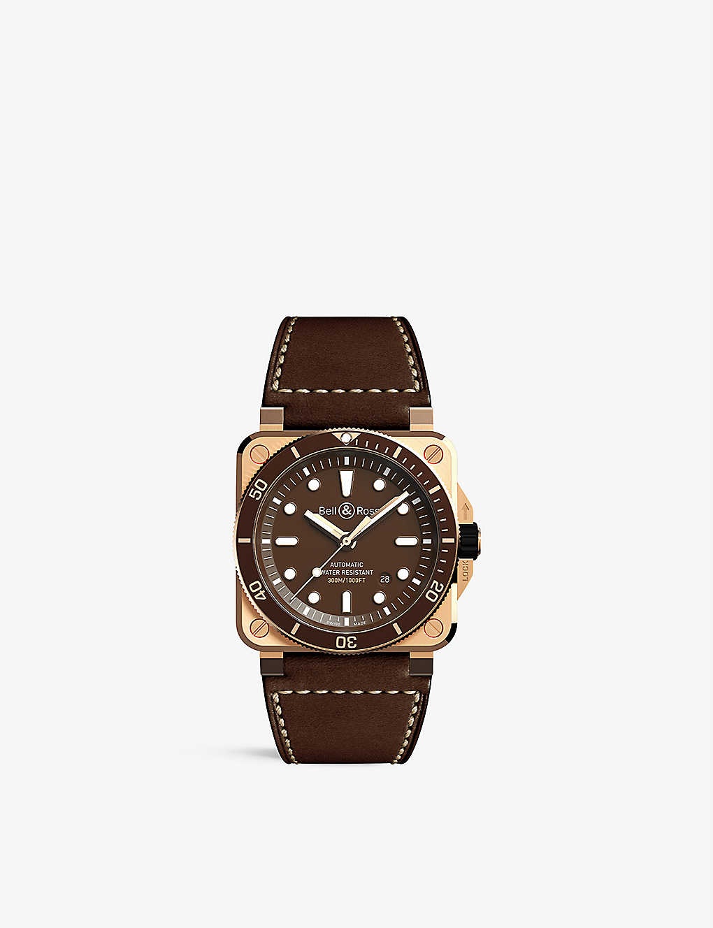 BR 03-92 Diver satin-polished bronze and leather automatic watch - 1