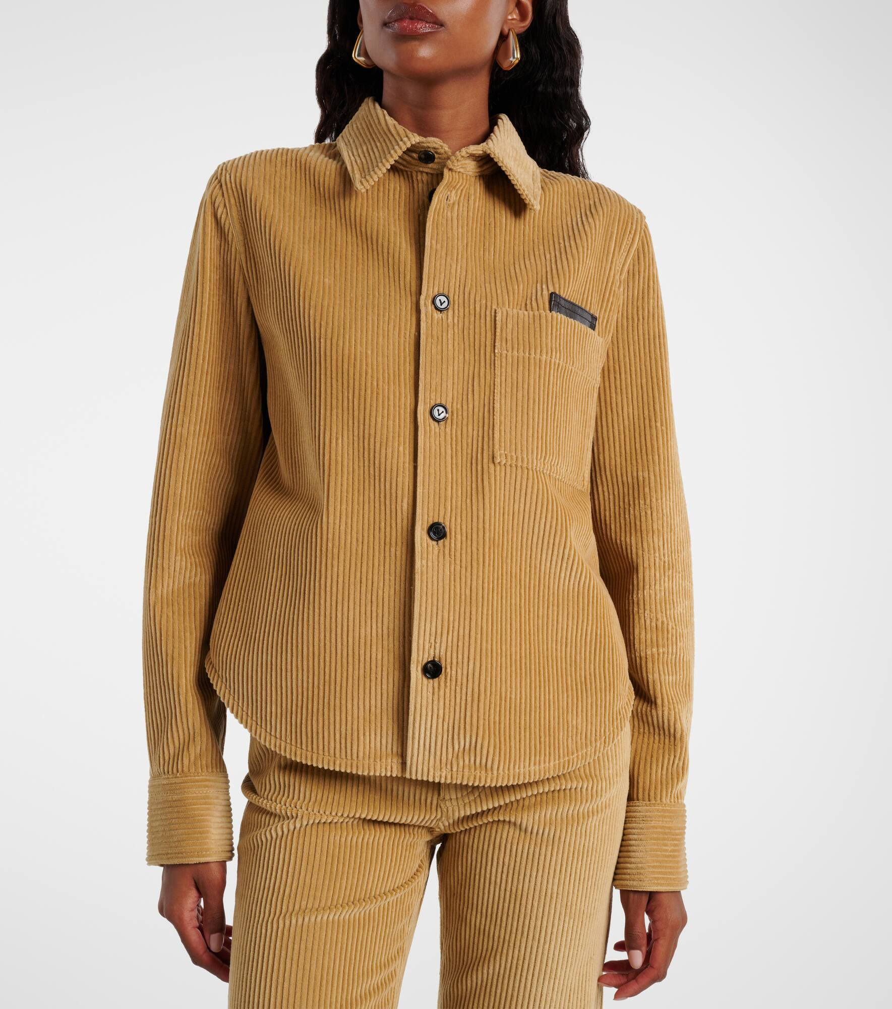Leather-trimmed cotton corduroy shirt - 6