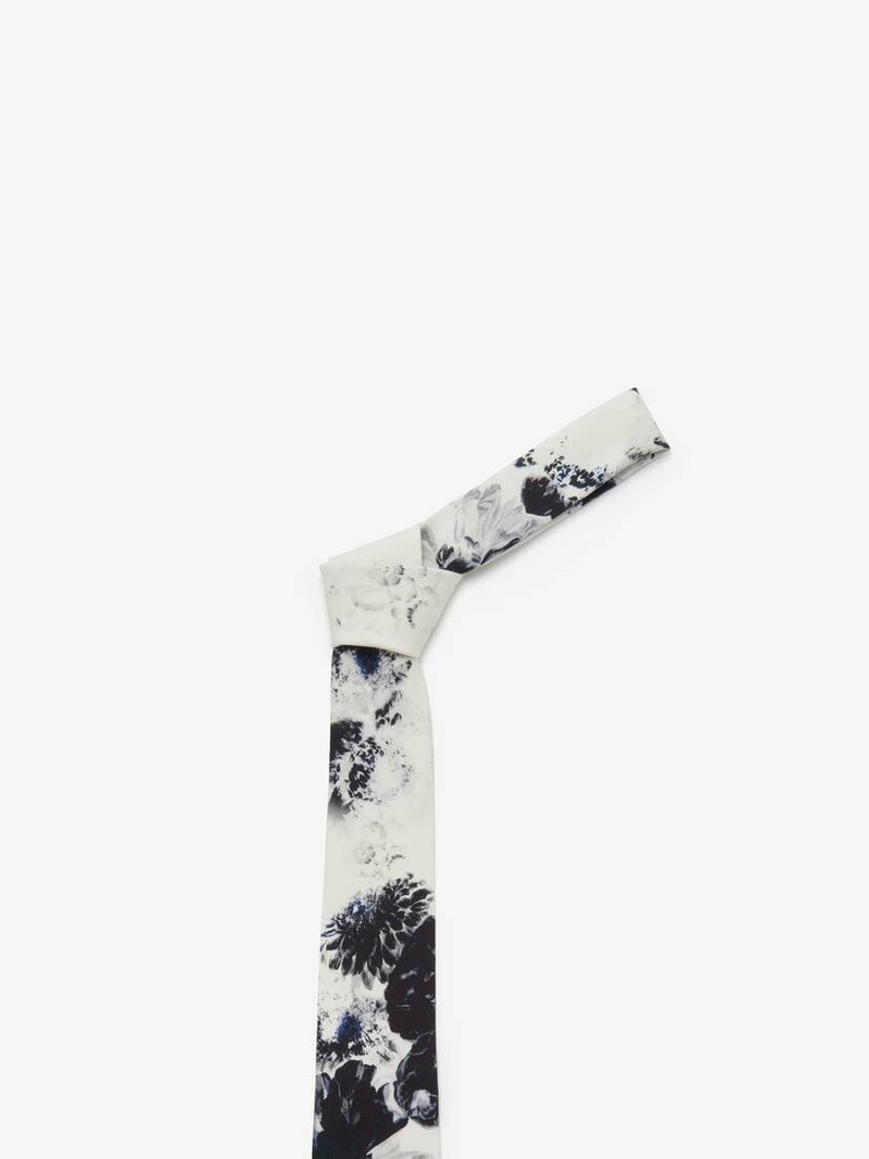 Alexander McQueen Men's Dutch Flower Tie in Ivory/black outlook